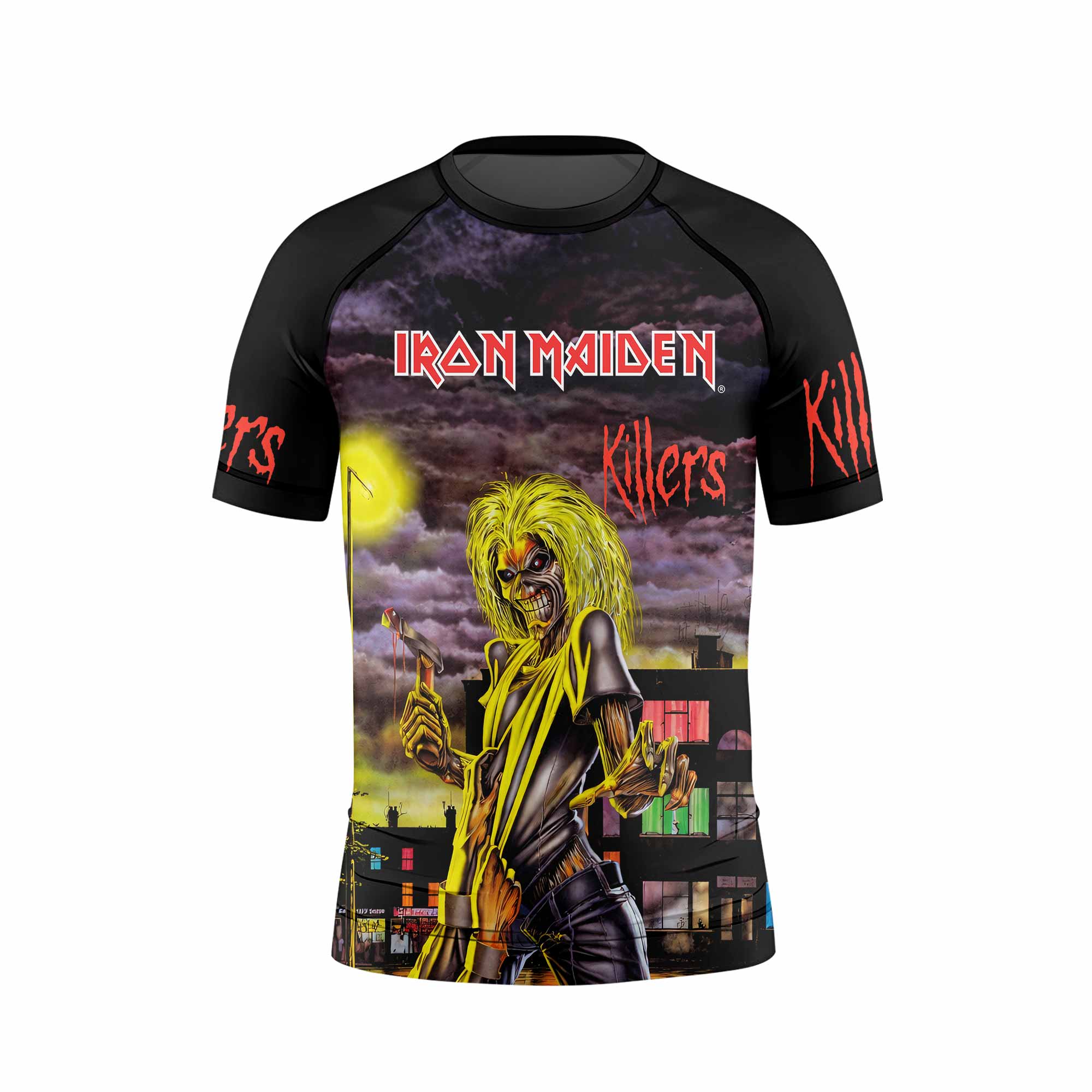 Killers Iron Maiden Kids Rash Guard Short Sleeve - front view mockup