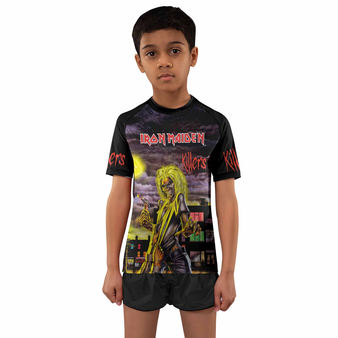 Killers Iron Maiden Kids Rash Guard Short Sleeve - boy's lifestyle view