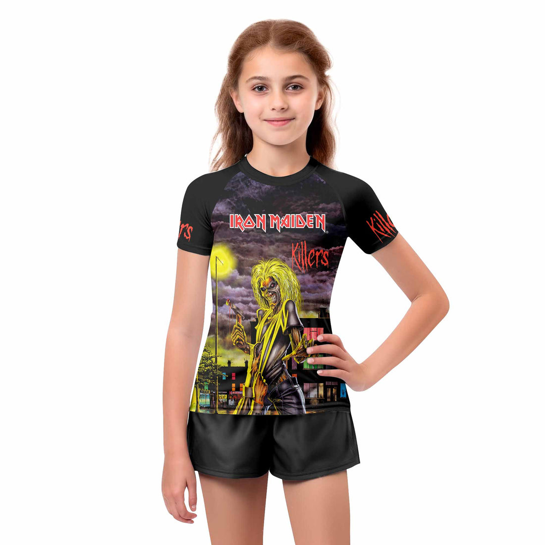 Killers Iron Maiden Kids Rash Guard Short Sleeve - boy's lifestyle view
