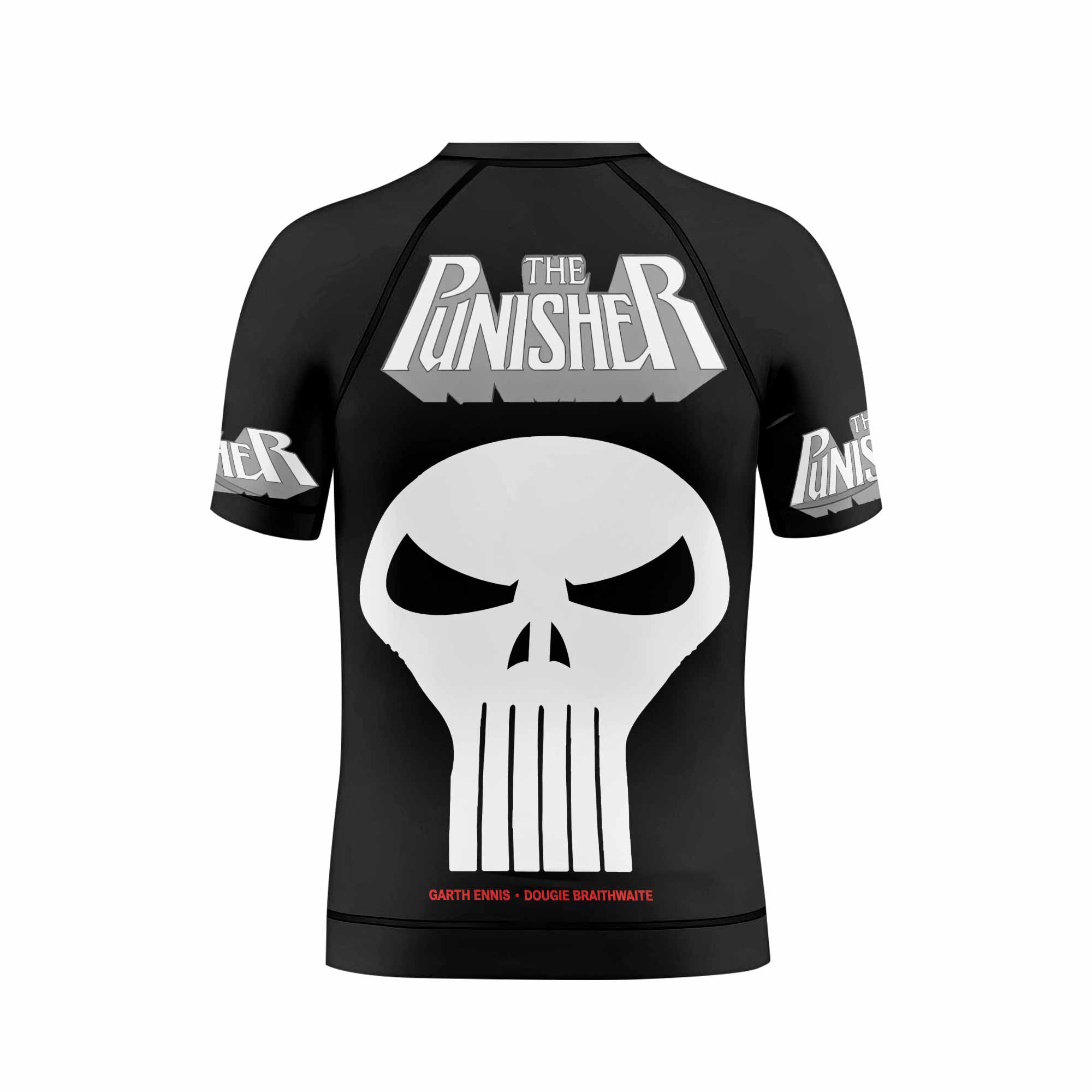 The Punisher Comic Frank Castle Kids Rash Guard Short Sleeve - back view mockup