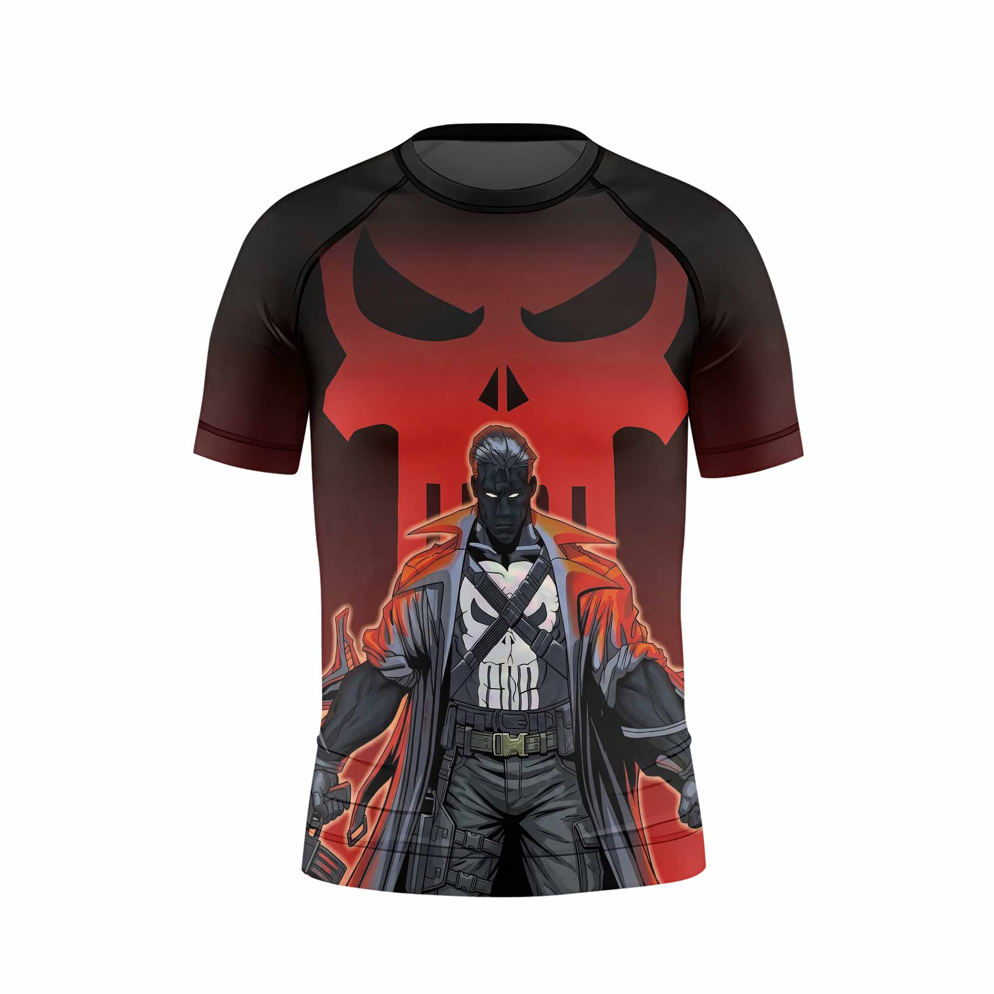The Punisher Red Frank Castle Kids Rash Guard Short Sleeve - front view mockup