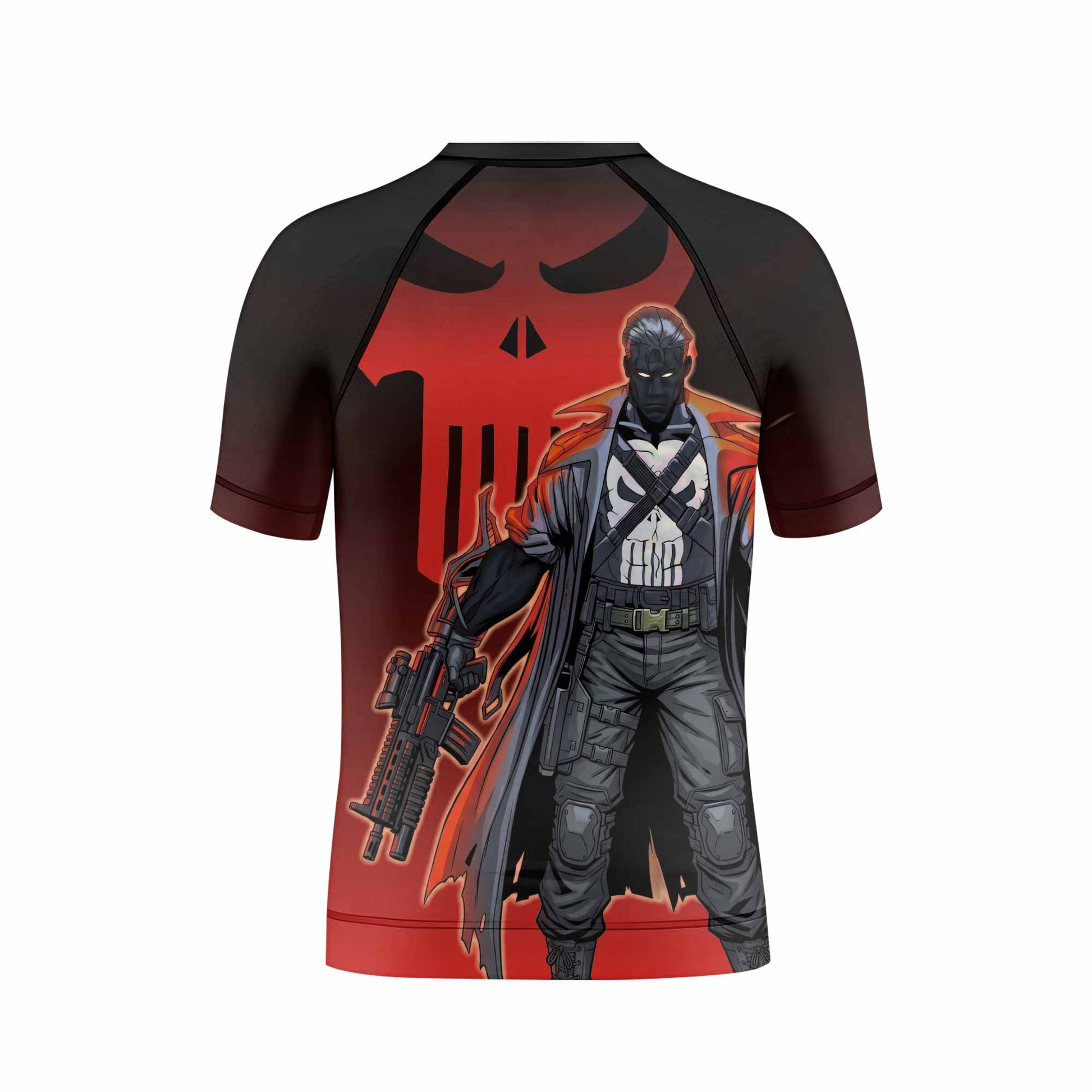 The Punisher Red Frank Castle Kids Rash Guard Short Sleeve - back view mockup