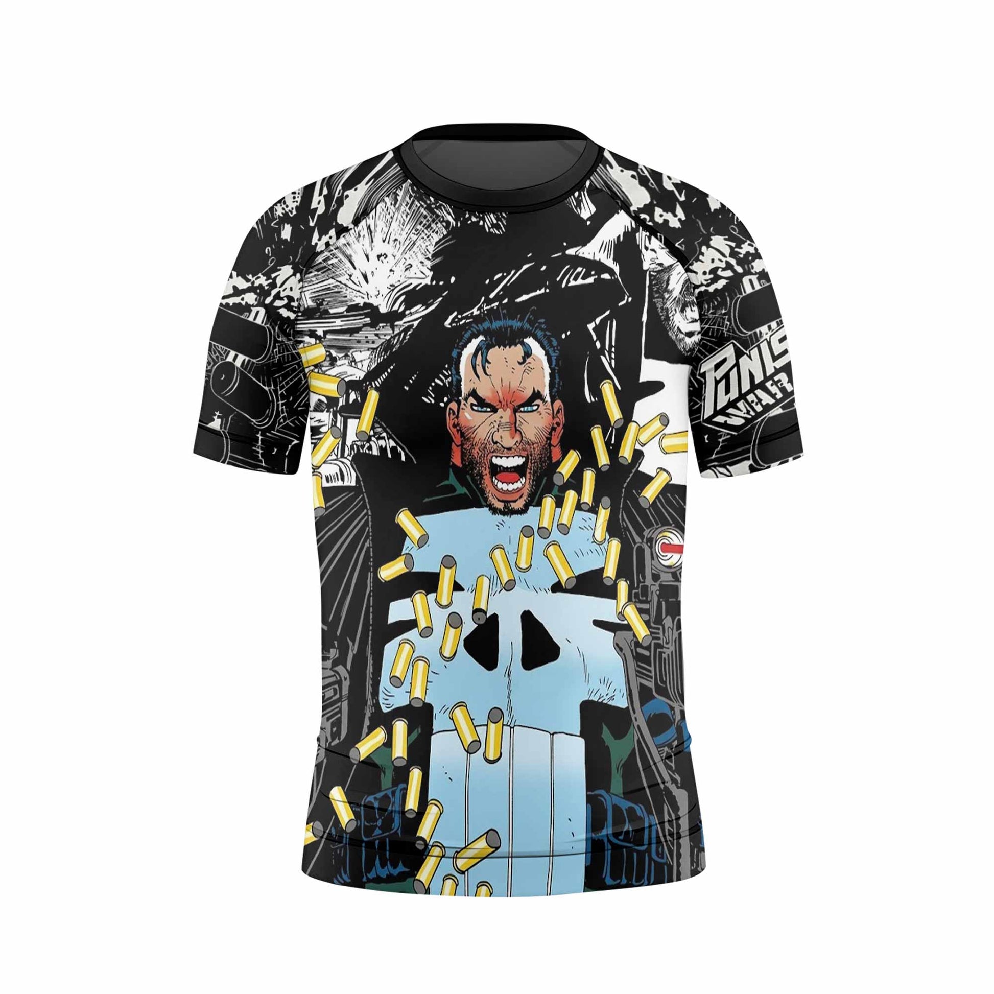 Punisher Bullet Storm Frank Castle Kids Rash Guard Short Sleeve - front view mockup