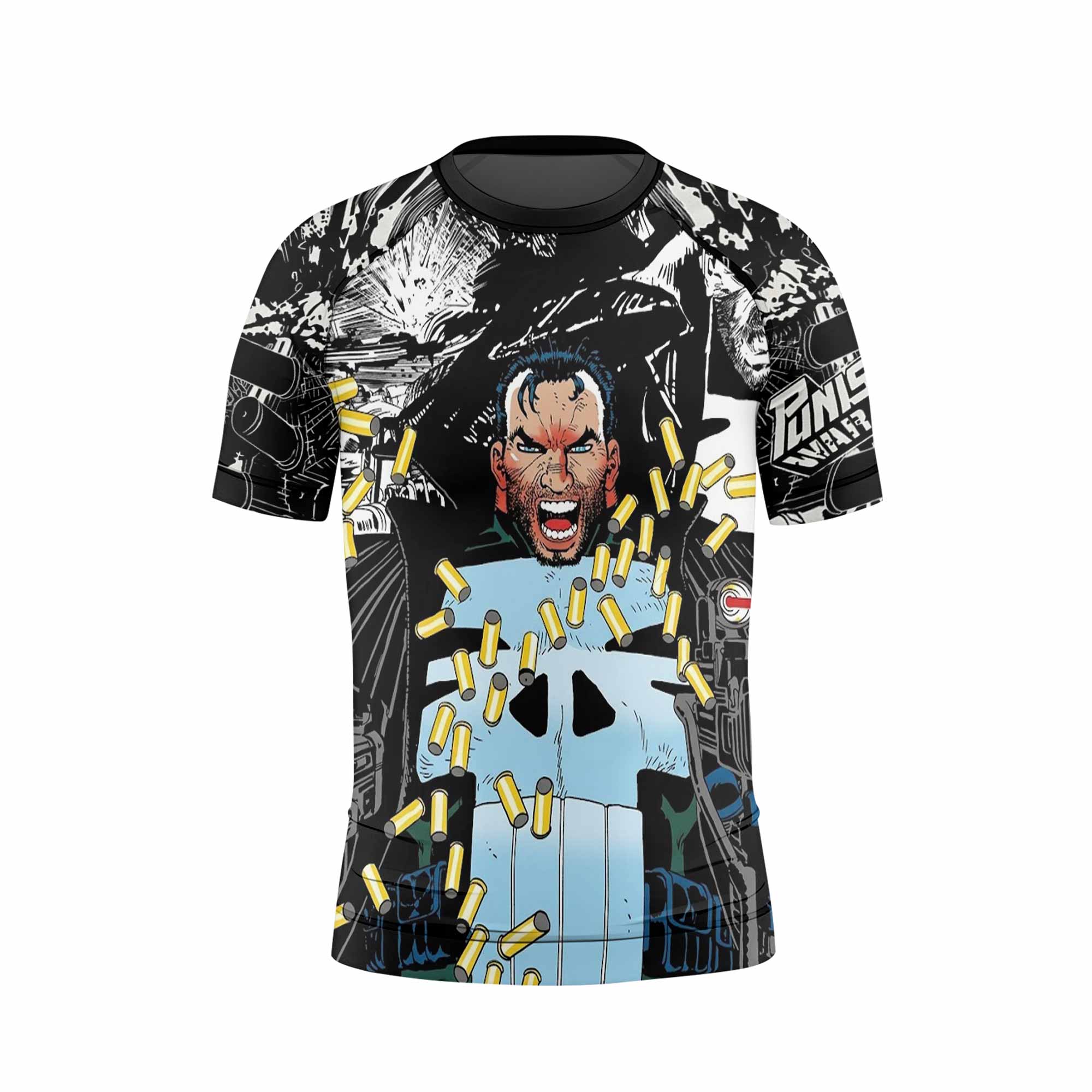Punisher Bullet Storm Frank Castle Kids Rash Guard Short Sleeve - front view mockup