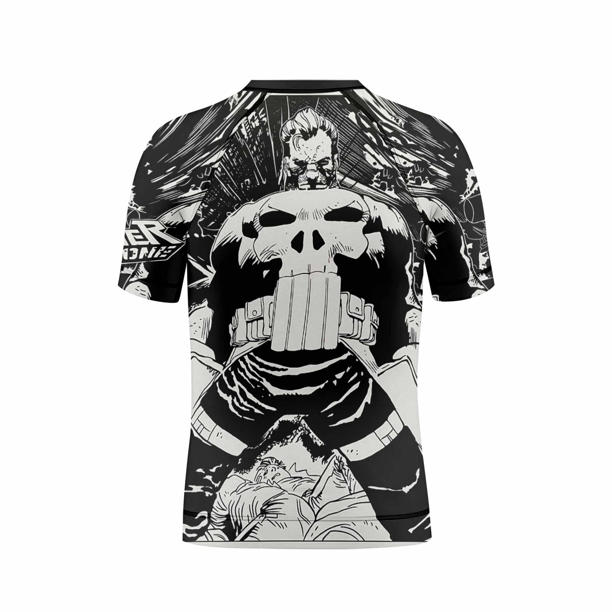 Punisher Bullet Storm Frank Castle Kids Rash Guard Short Sleeve - back view mockup