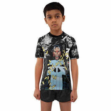 Punisher Bullet Storm Frank Castle Kids Rash Guard Short Sleeve - boy's lifestyle view