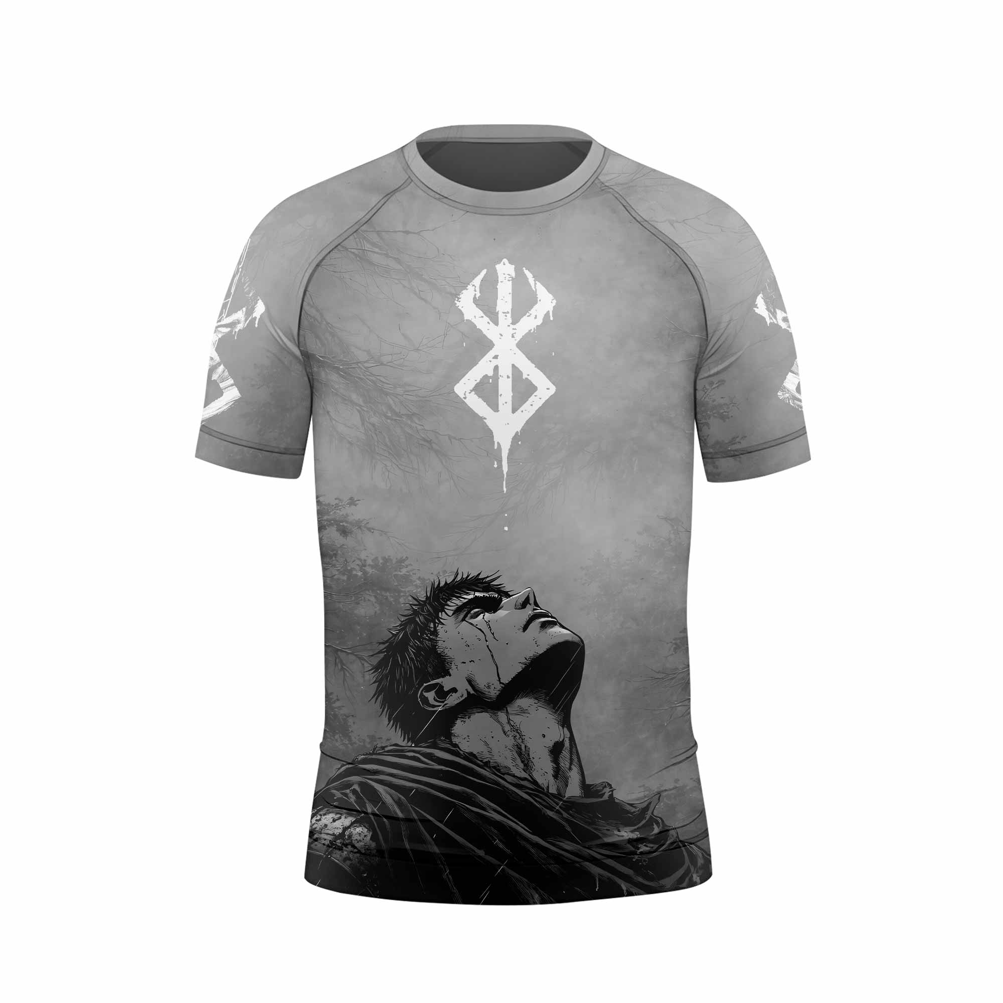 Berserk Guts Sorrow Kids Rash Guard Short Sleeve - front view mockup