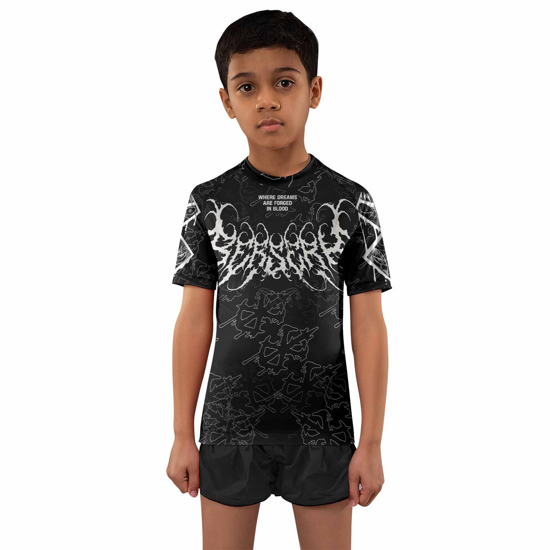 Berserk Forged In Blood Kids Rash Guard Short Sleeve - boy's lifestyle view