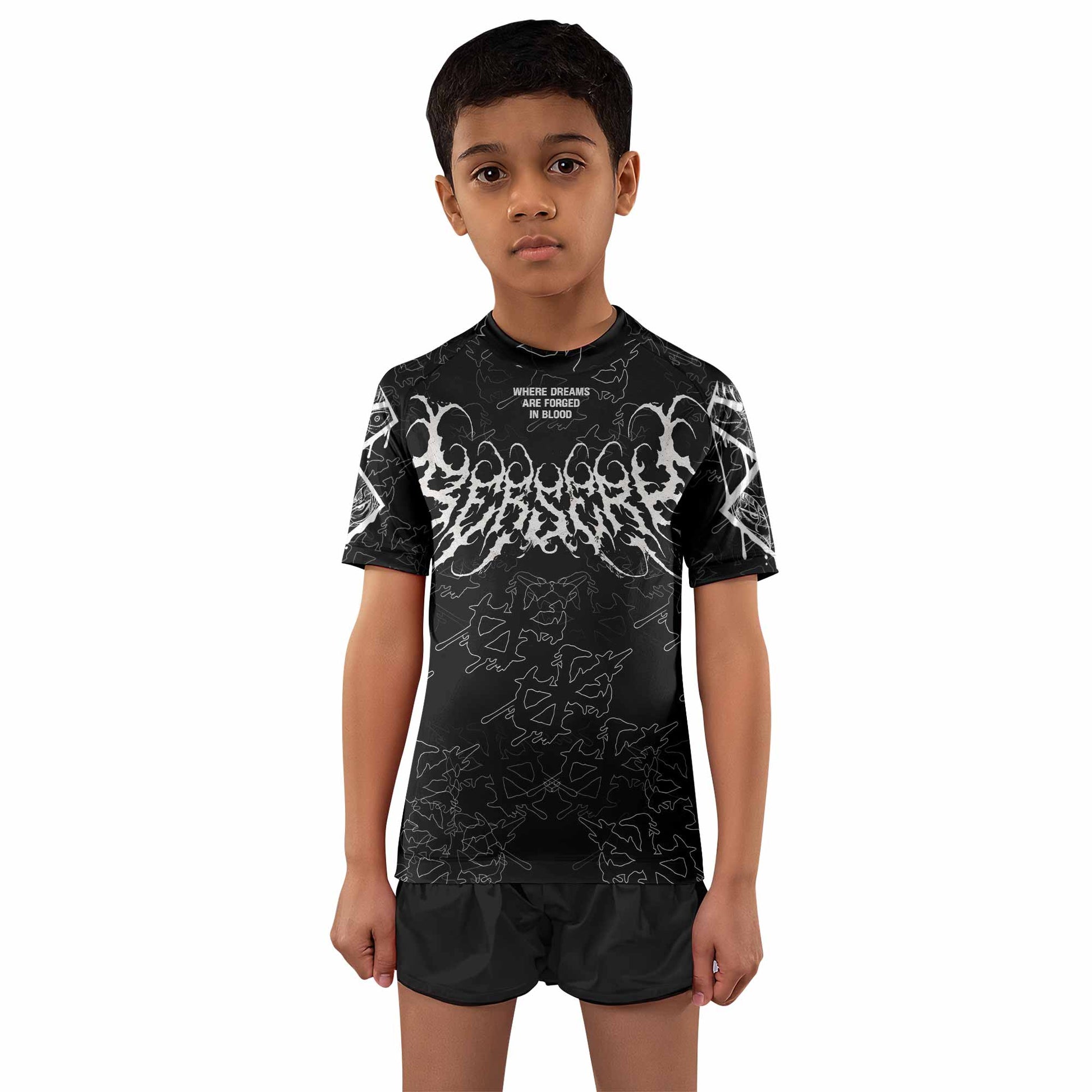 Berserk Forged In Blood Kids Rash Guard Short Sleeve - boy's lifestyle view