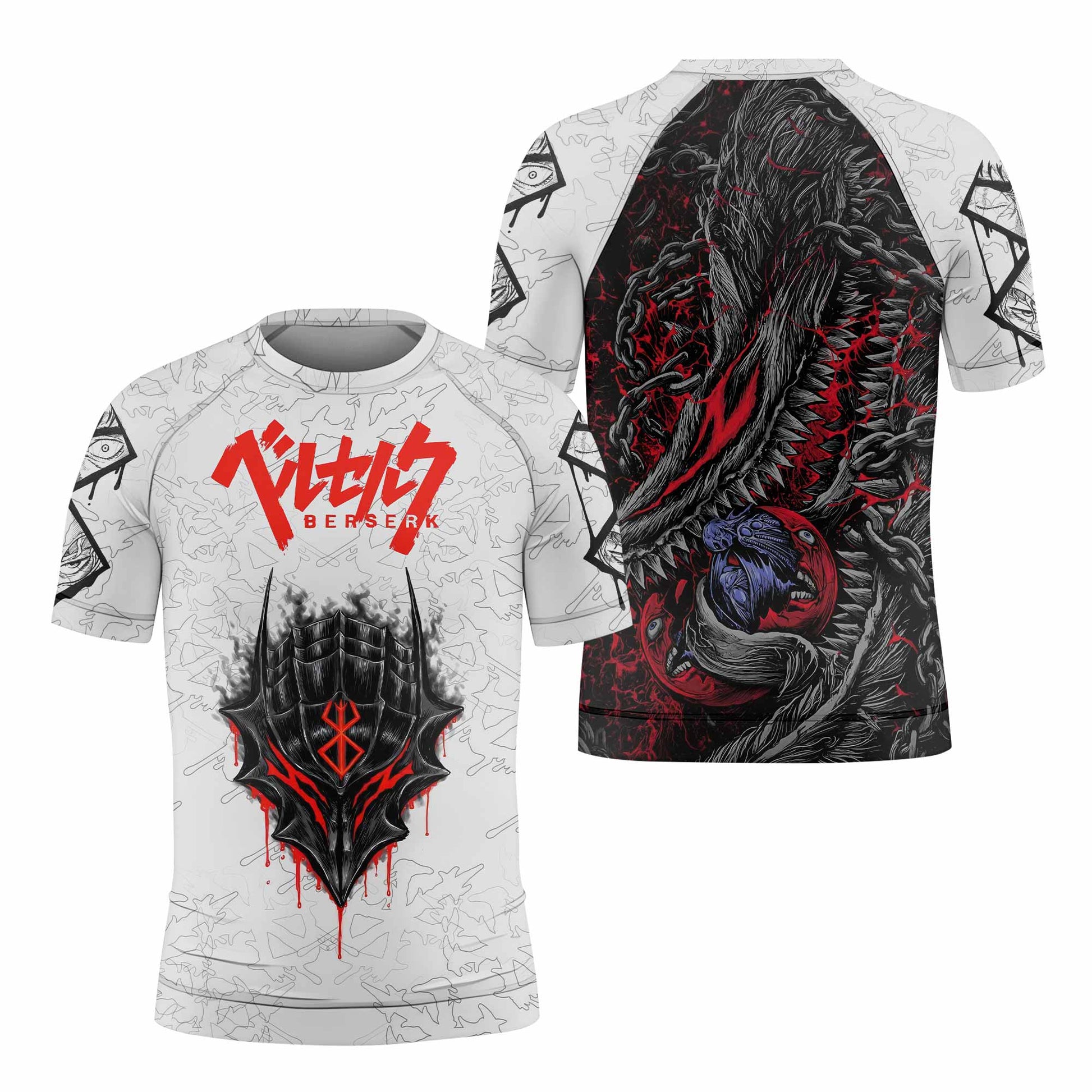 Berserk Berserker Armor Kids Rash Guard Short Sleeve - front and back view