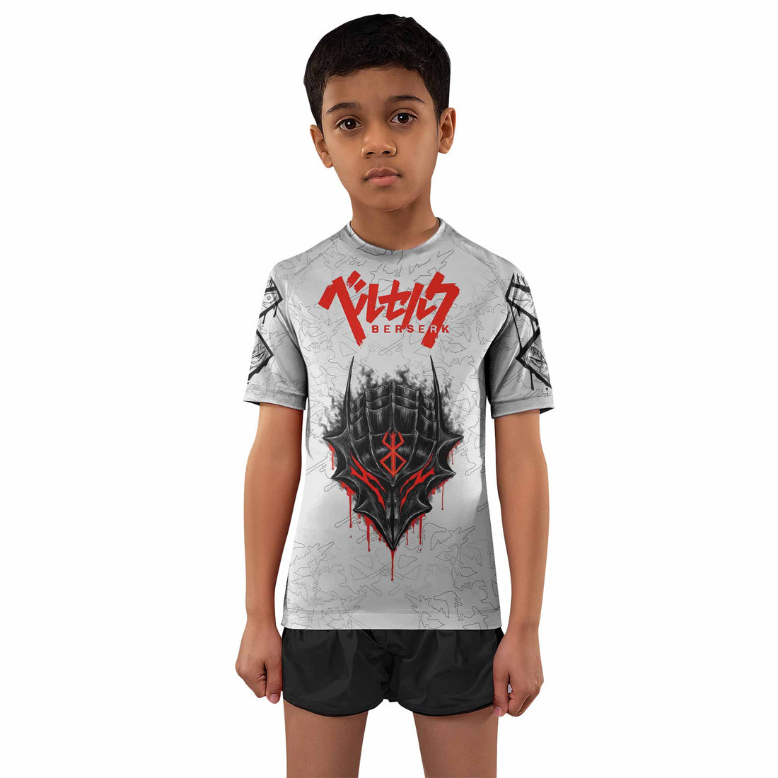 Berserk Berserker Armor Kids Rash Guard Short Sleeve - boy's lifestyle view