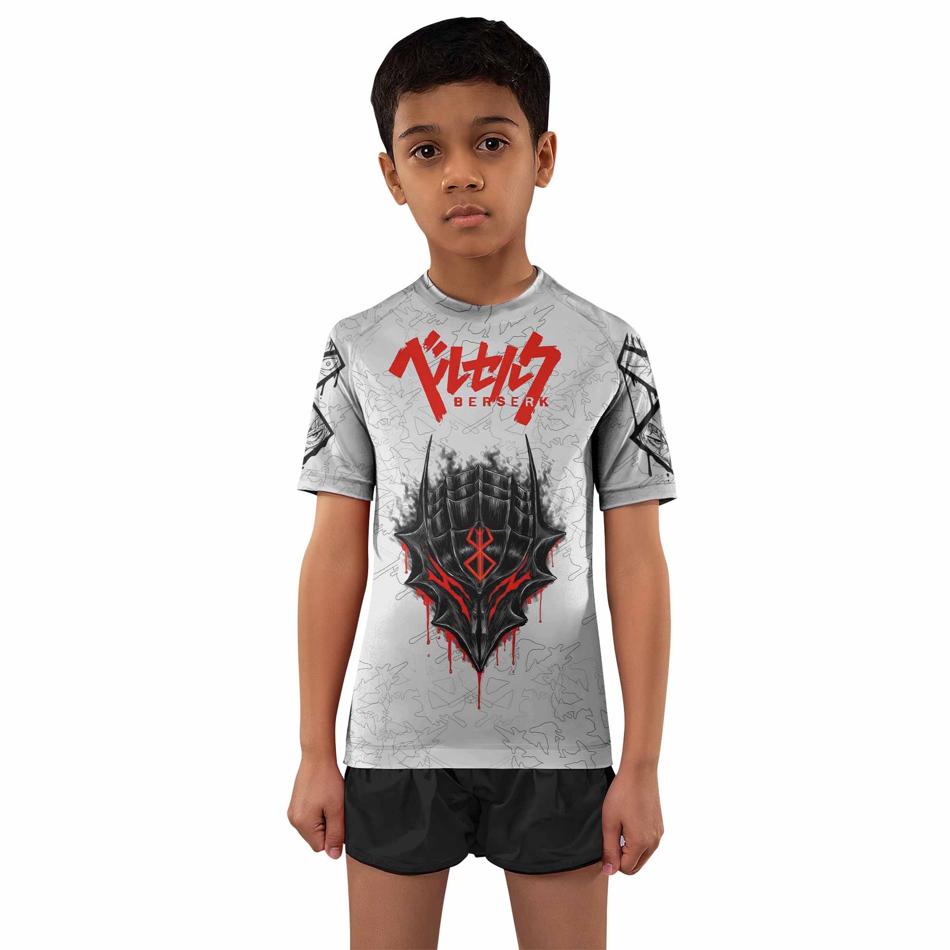Berserk Berserker Armor Kids Rash Guard Short Sleeve - boy's lifestyle view