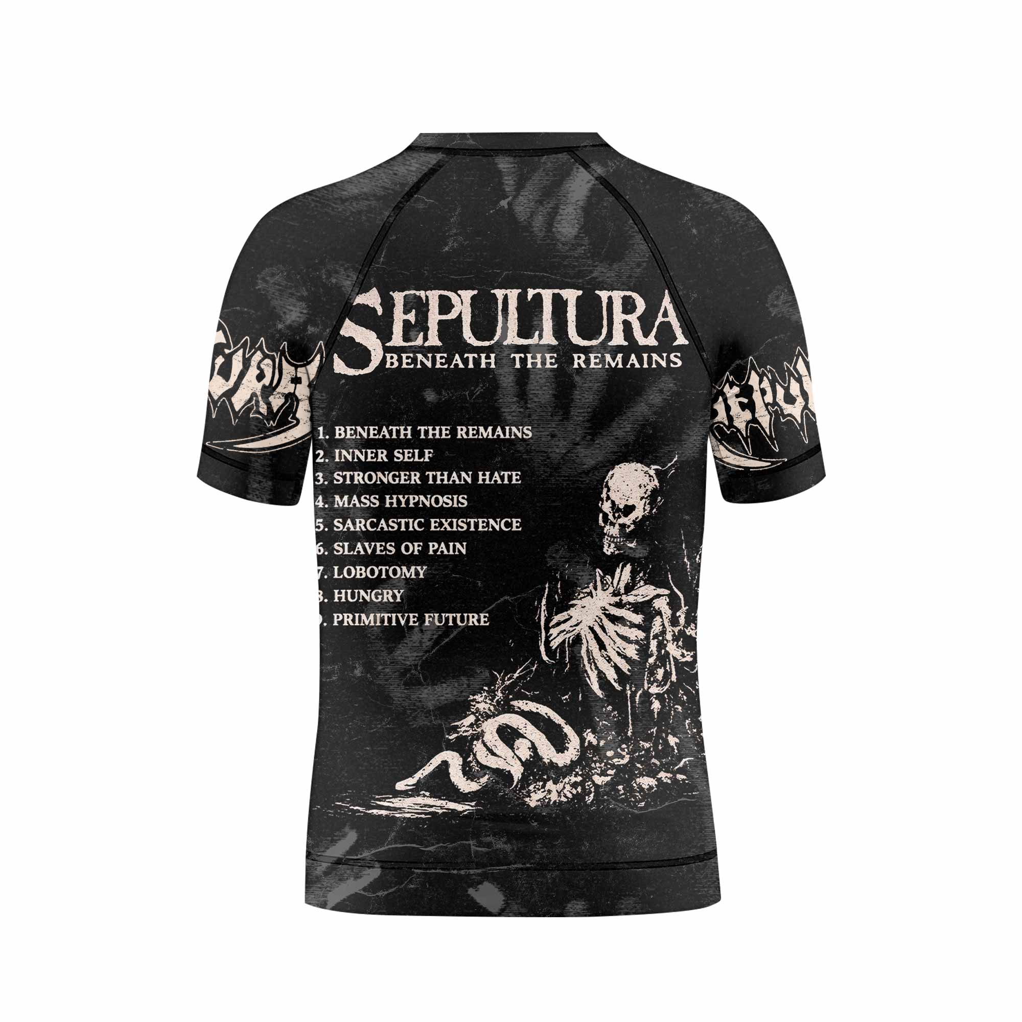 Sepultura Beneath the Remains Kids Rash Guard Short Sleeve - back view mockup