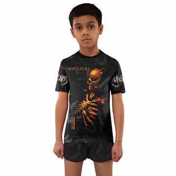 Sepultura Beneath the Remains Kids Rash Guard Short Sleeve - boy's lifestyle view