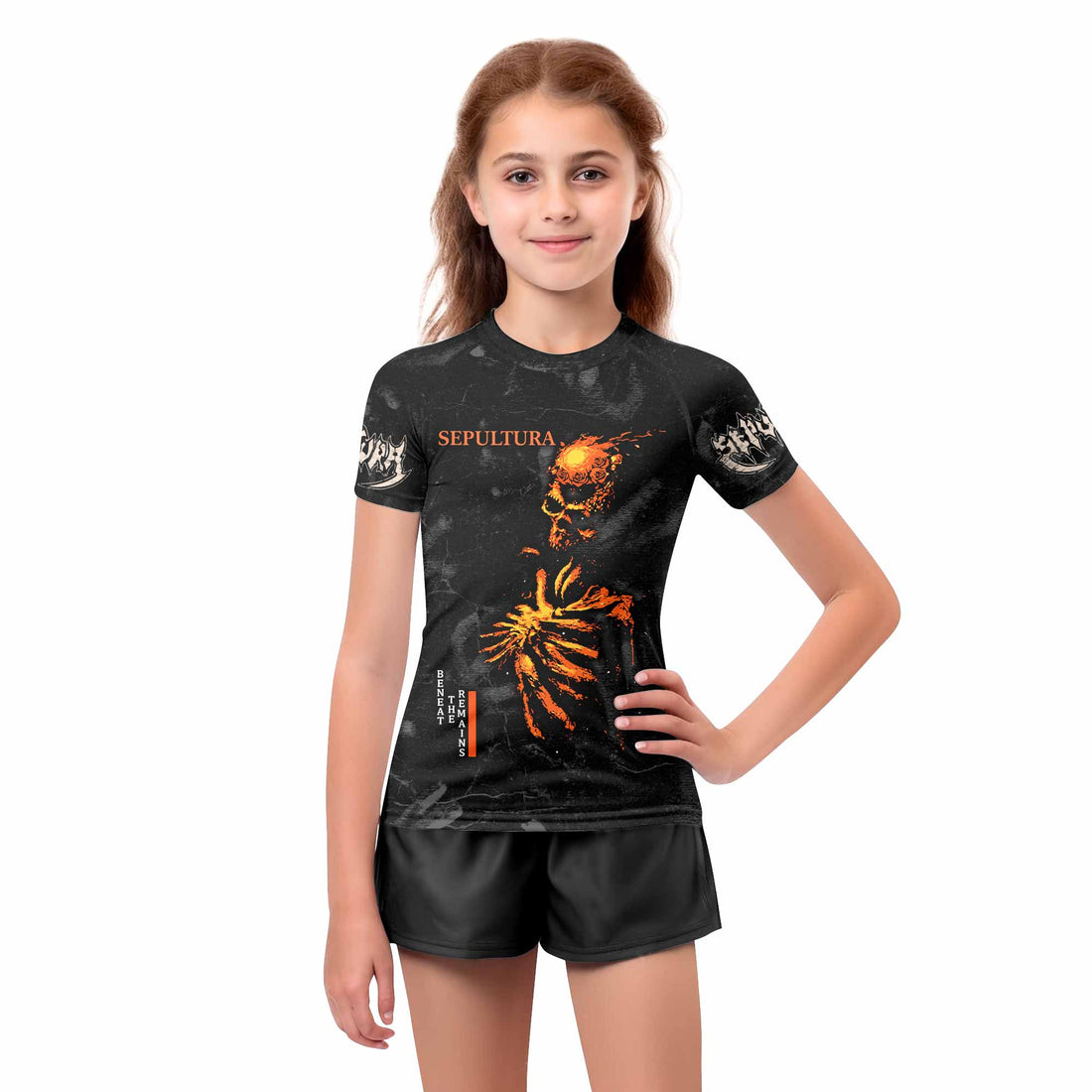 Sepultura Beneath the Remains Kids Rash Guard Short Sleeve - boy's lifestyle view