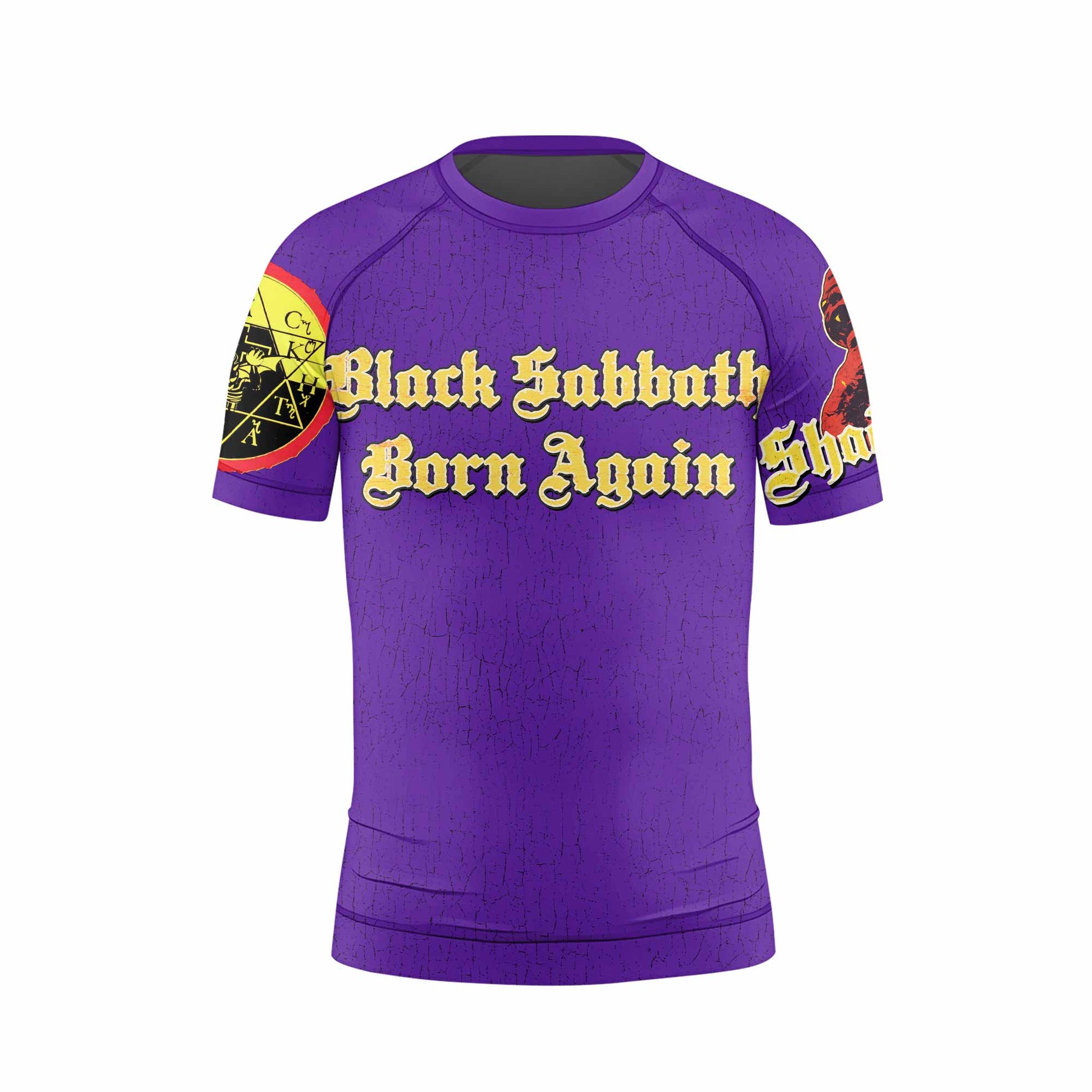 Born Again Black Sabbath Kids Rash Guard Short Sleeve - front view mockup