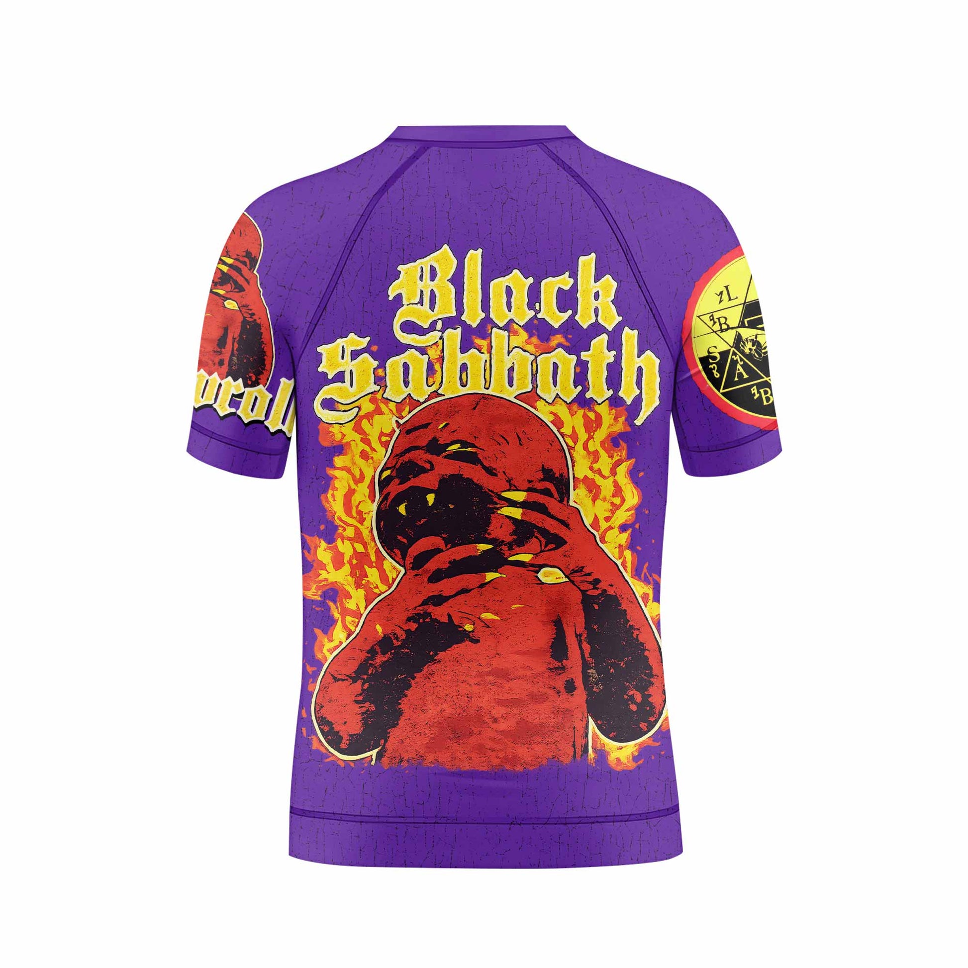 Born Again Black Sabbath Kids Rash Guard Short Sleeve - back view mockup