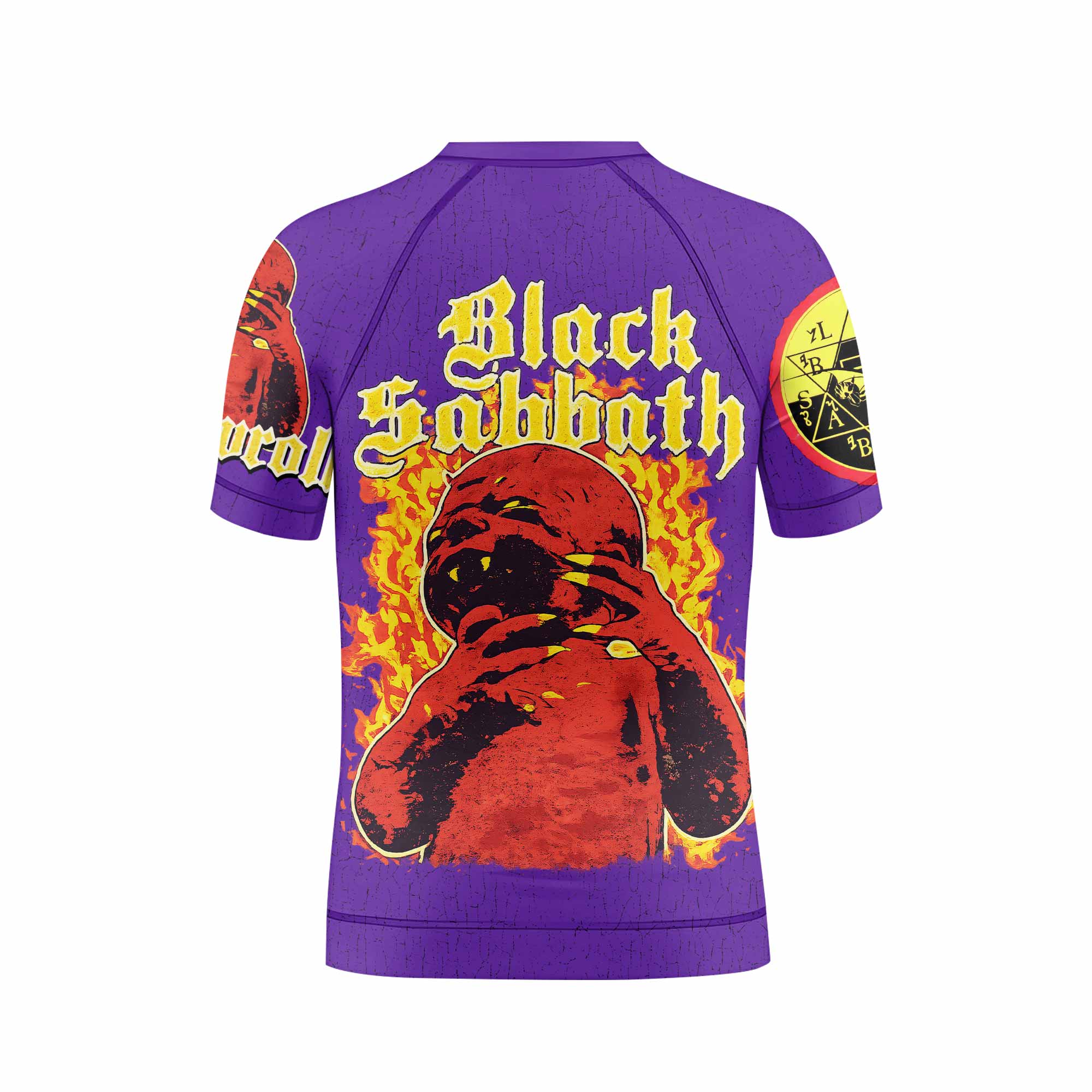 Born Again Black Sabbath Kids Rash Guard Short Sleeve - back view mockup