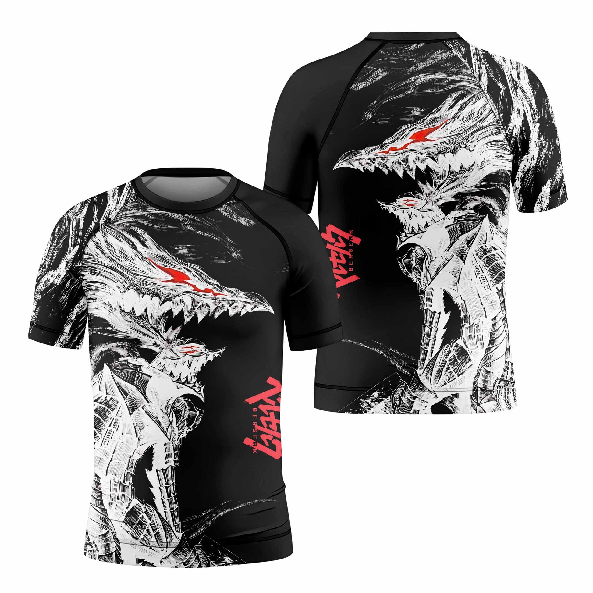 Berserk Guts Berserker Armor Kids Rash Guard Short Sleeve - front and back view