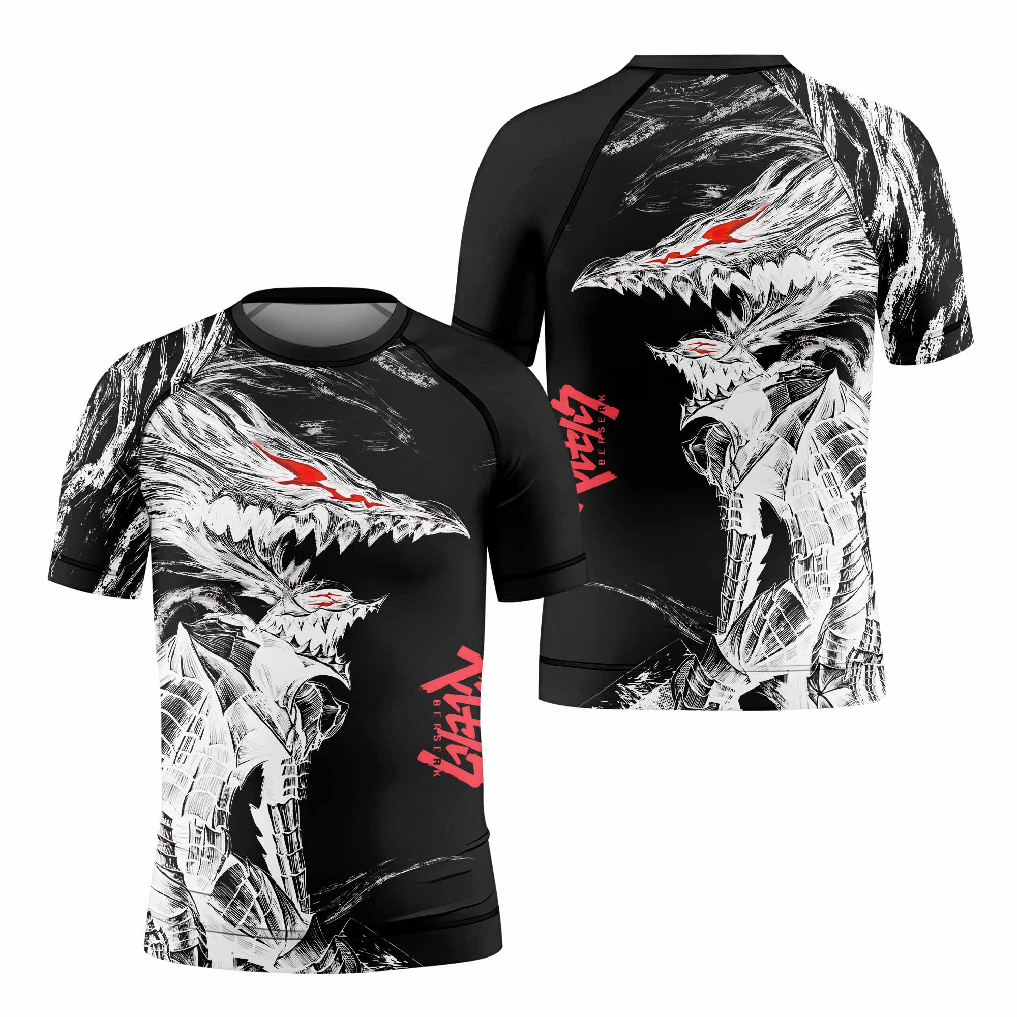 Berserk Guts Berserker Armor Kids Rash Guard Short Sleeve - front and back view