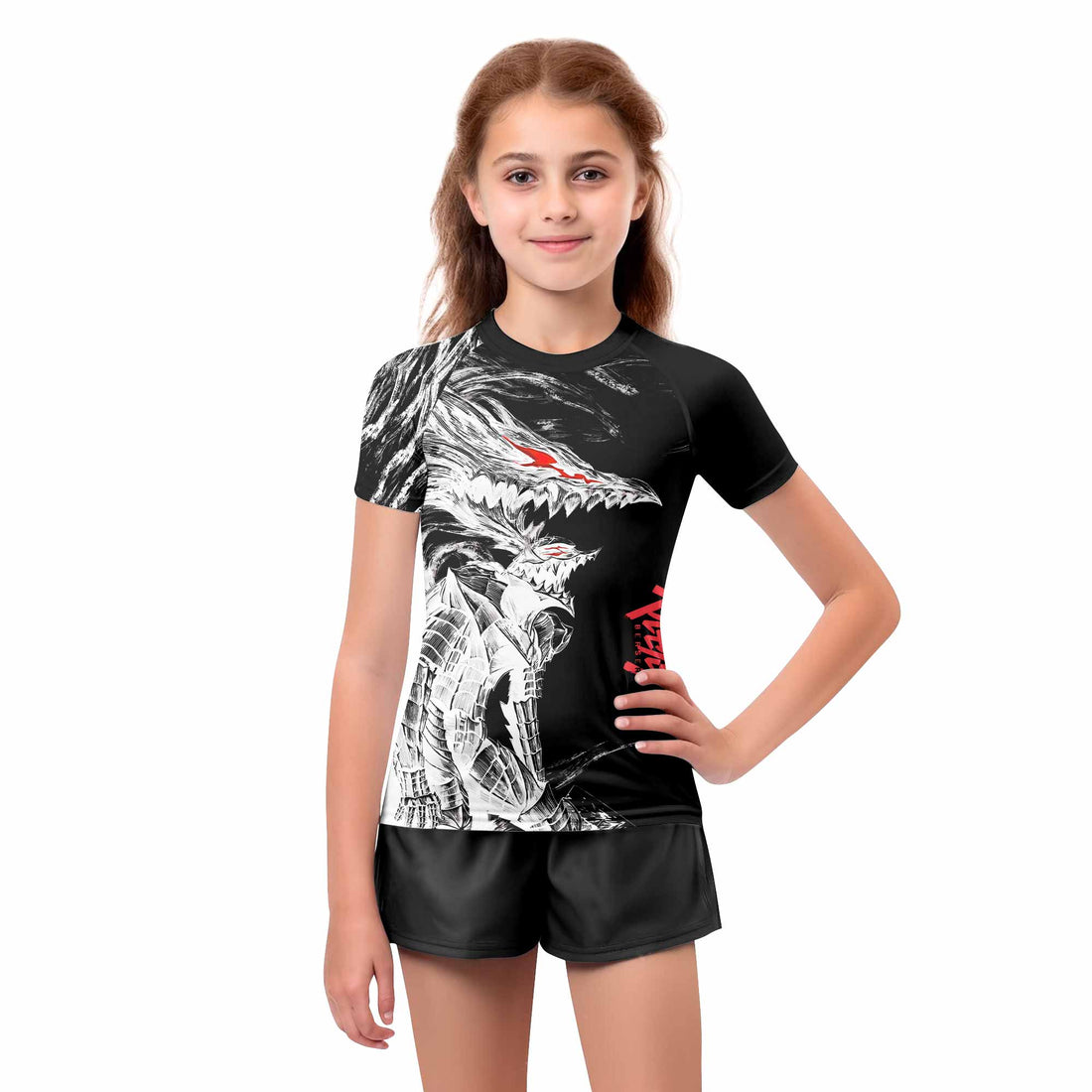 Berserk Guts Berserker Armor Kids Rash Guard Short Sleeve - boy's lifestyle view