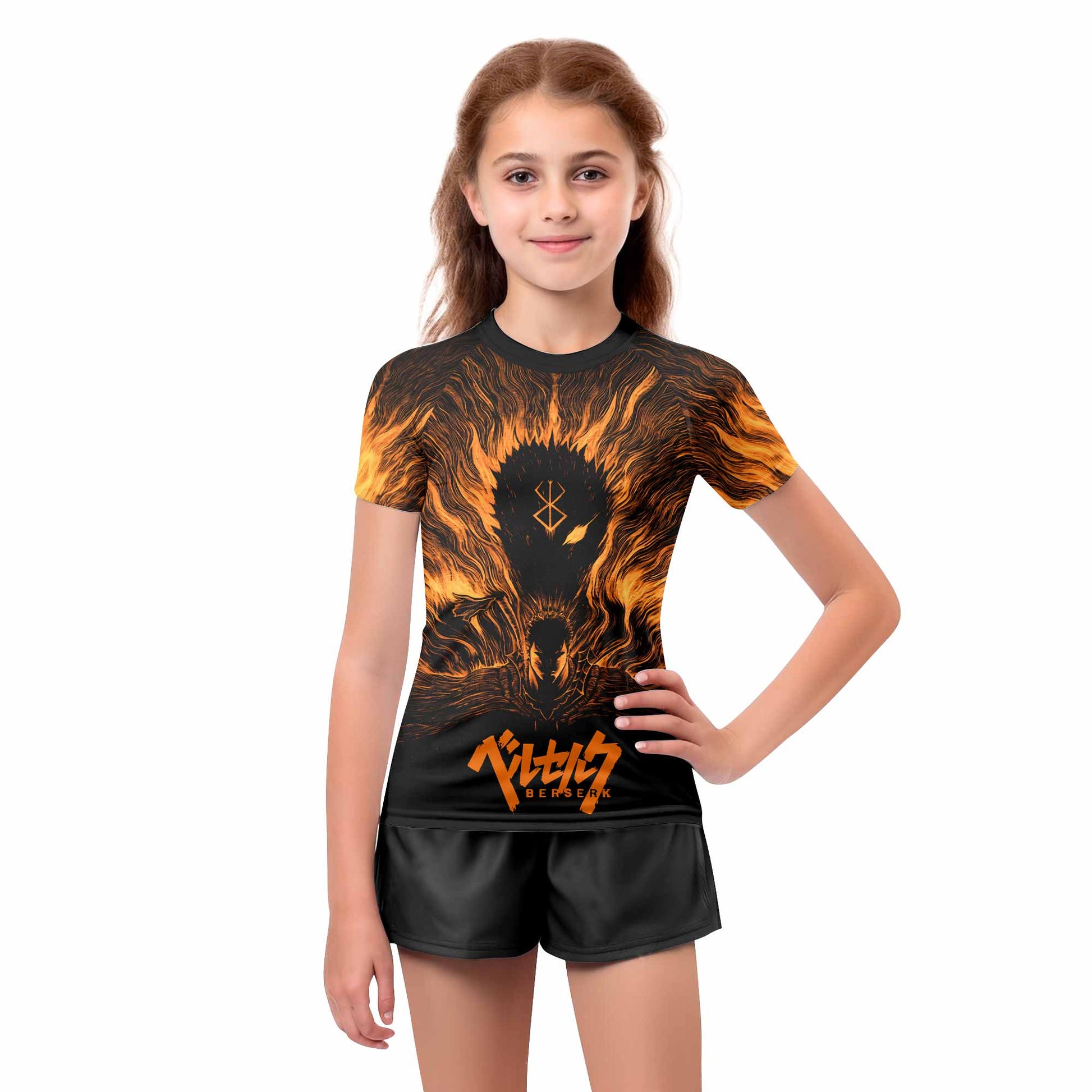 Beast of Darkness Berserk Kids Rash Guard Short Sleeve - girl's lifestyle view