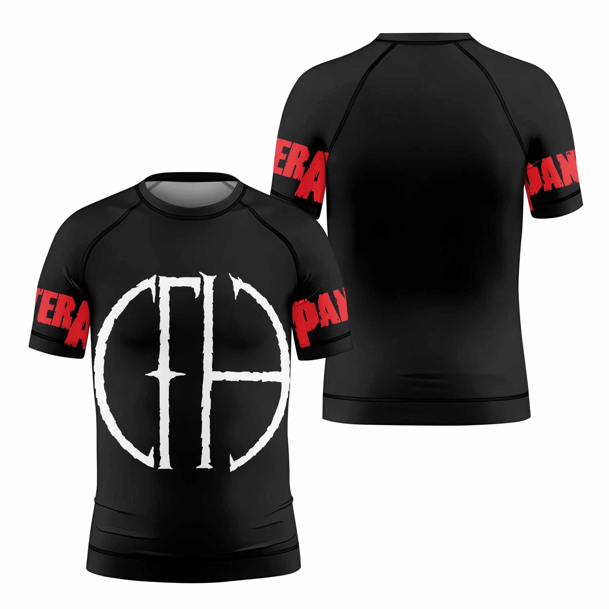 Pantera Cowboys From Hell Logo Kids Rash Guard Short Sleeve - front and back view