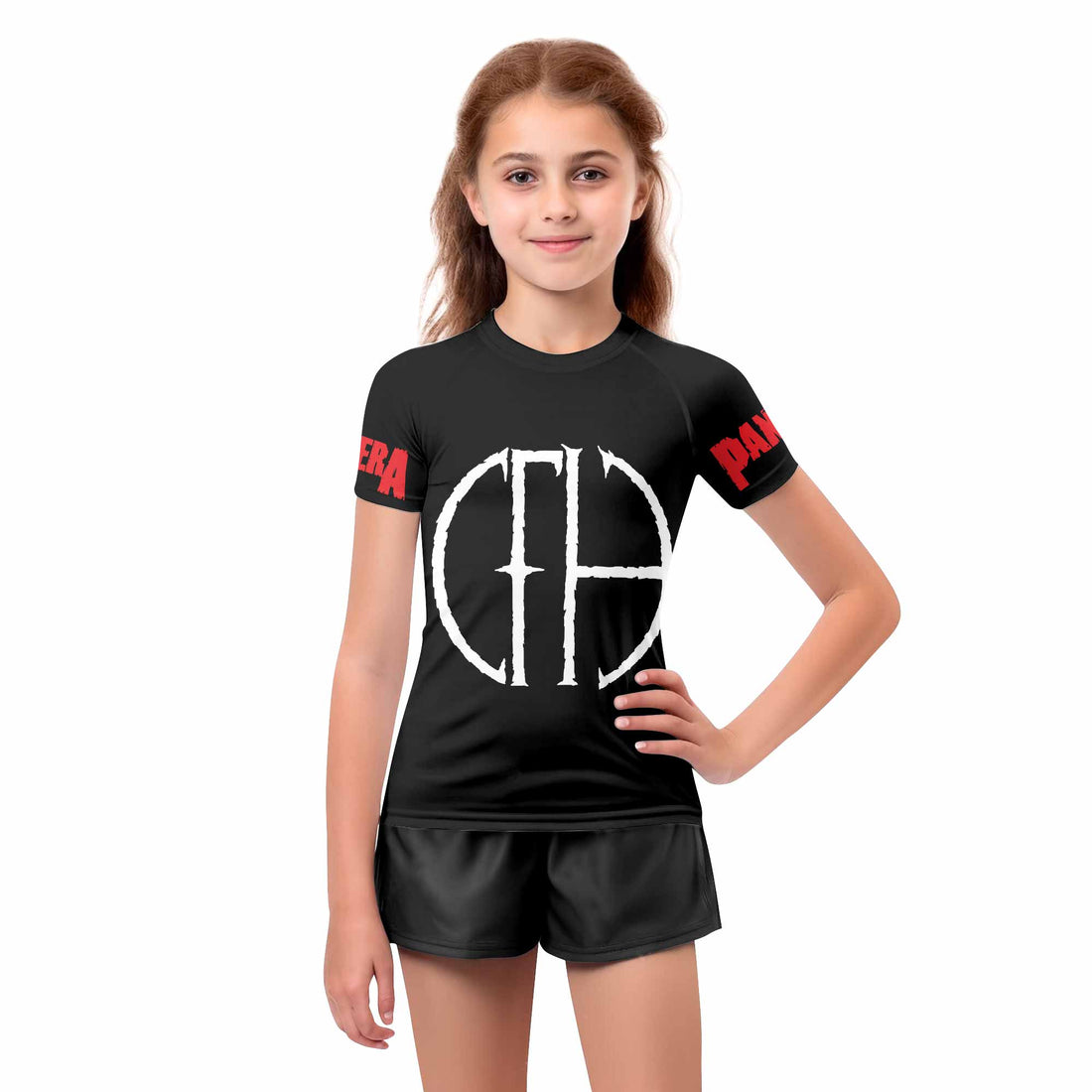 Pantera Cowboys From Hell Logo Kids Rash Guard Short Sleeve - boy's lifestyle view