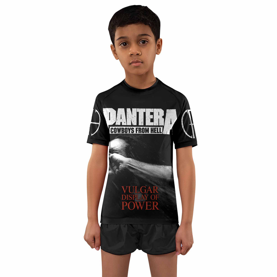 Pantera Stronger Than All Kids Rash Guard Short Sleeve - boy's lifestyle view