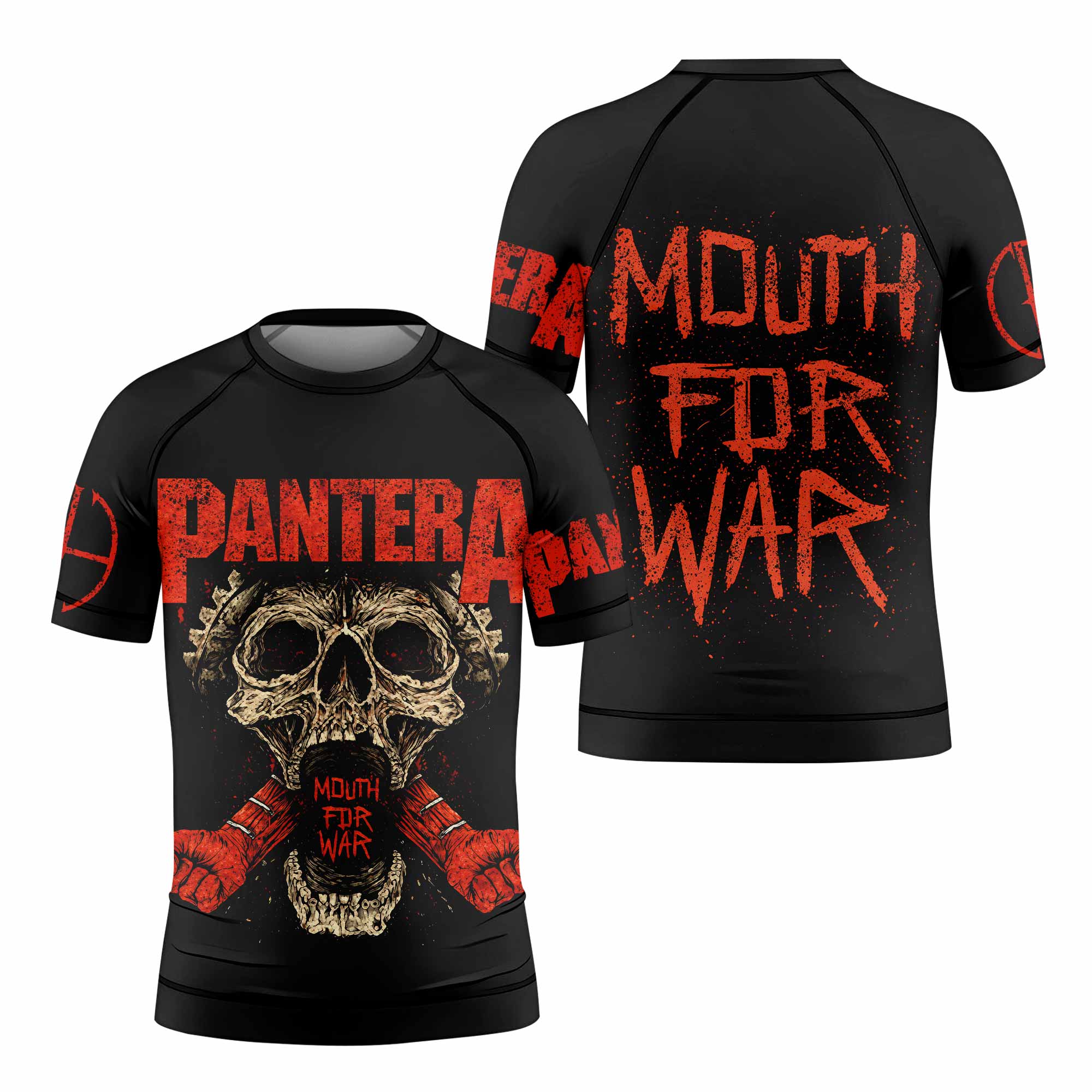 Pantera Mouth for War Kids Rash Guard Short Sleeve - front and back view