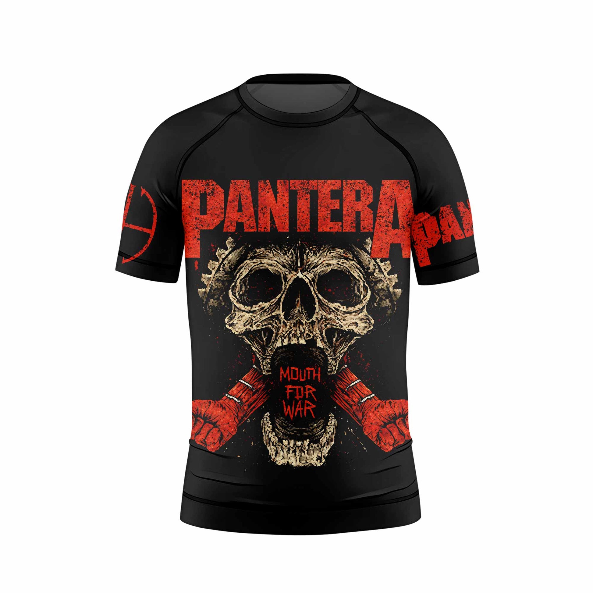 Pantera Mouth for War Kids Rash Guard Short Sleeve - front view mockup