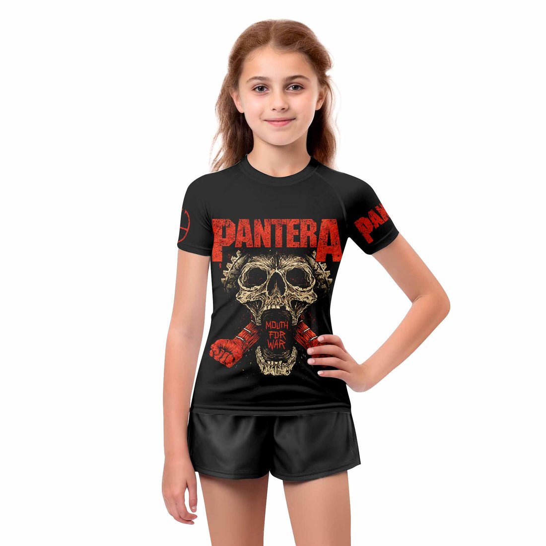 Pantera Mouth for War Kids Rash Guard Short Sleeve - boy's lifestyle view