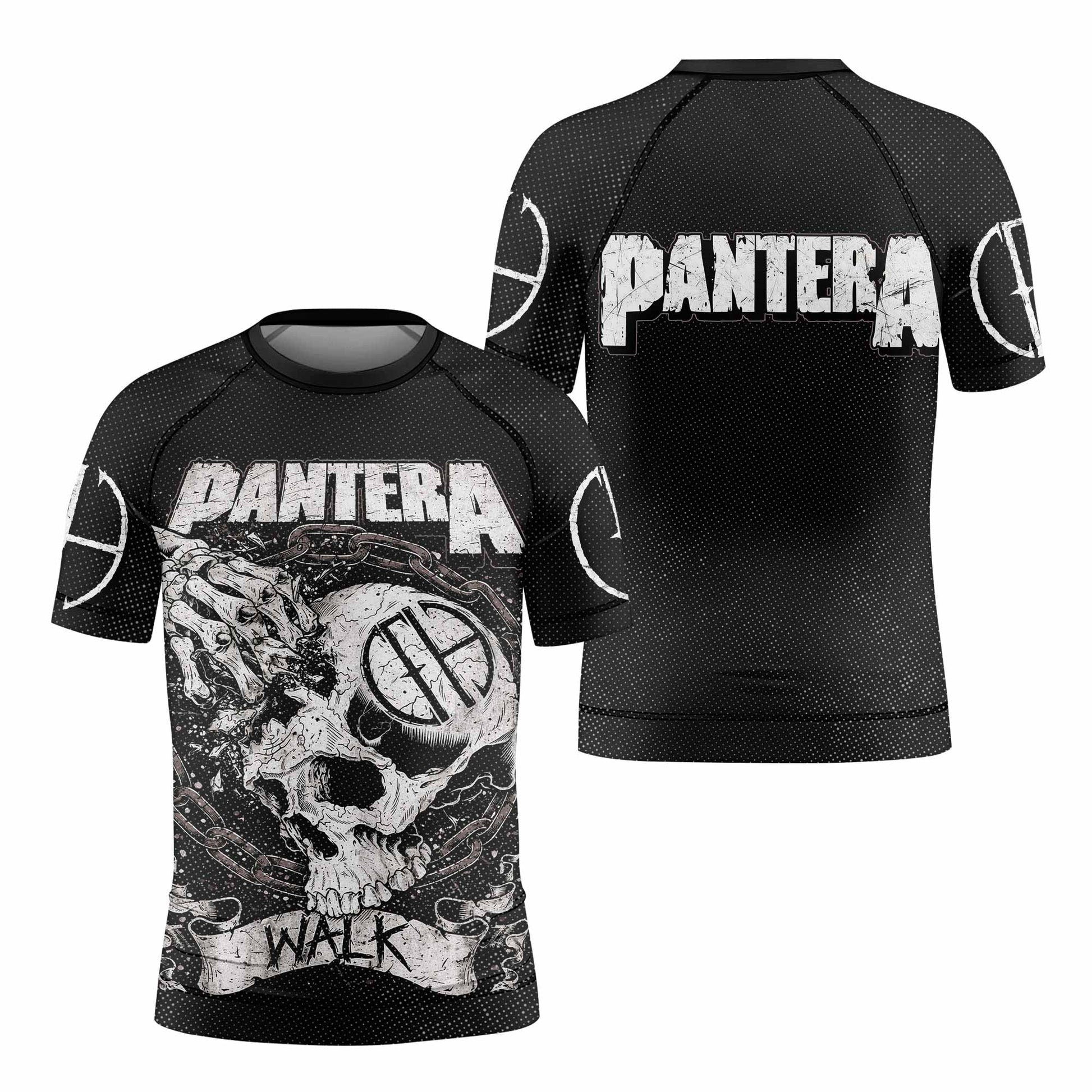 Pantera Walk Skull Kids Rash Guard Short Sleeve - front and back view