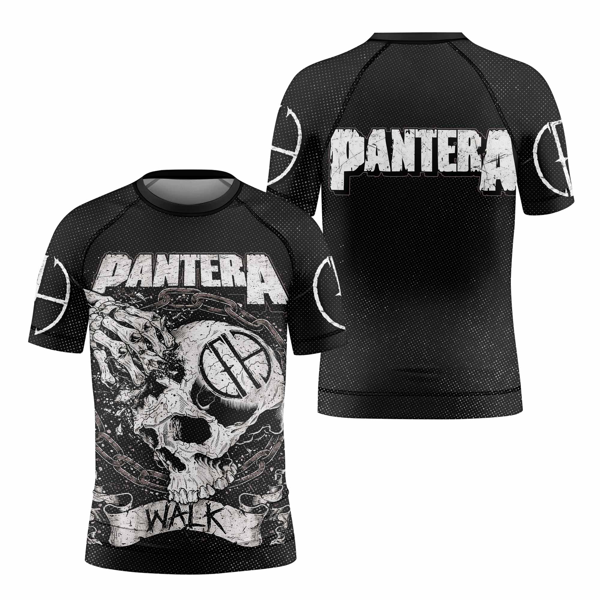 Pantera Walk Skull Kids Rash Guard Short Sleeve - front and back view