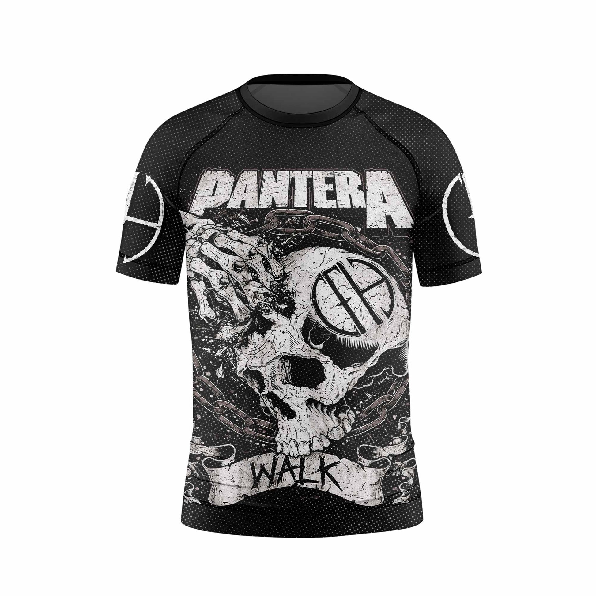 Pantera Walk Skull Kids Rash Guard Short Sleeve - front view mockup
