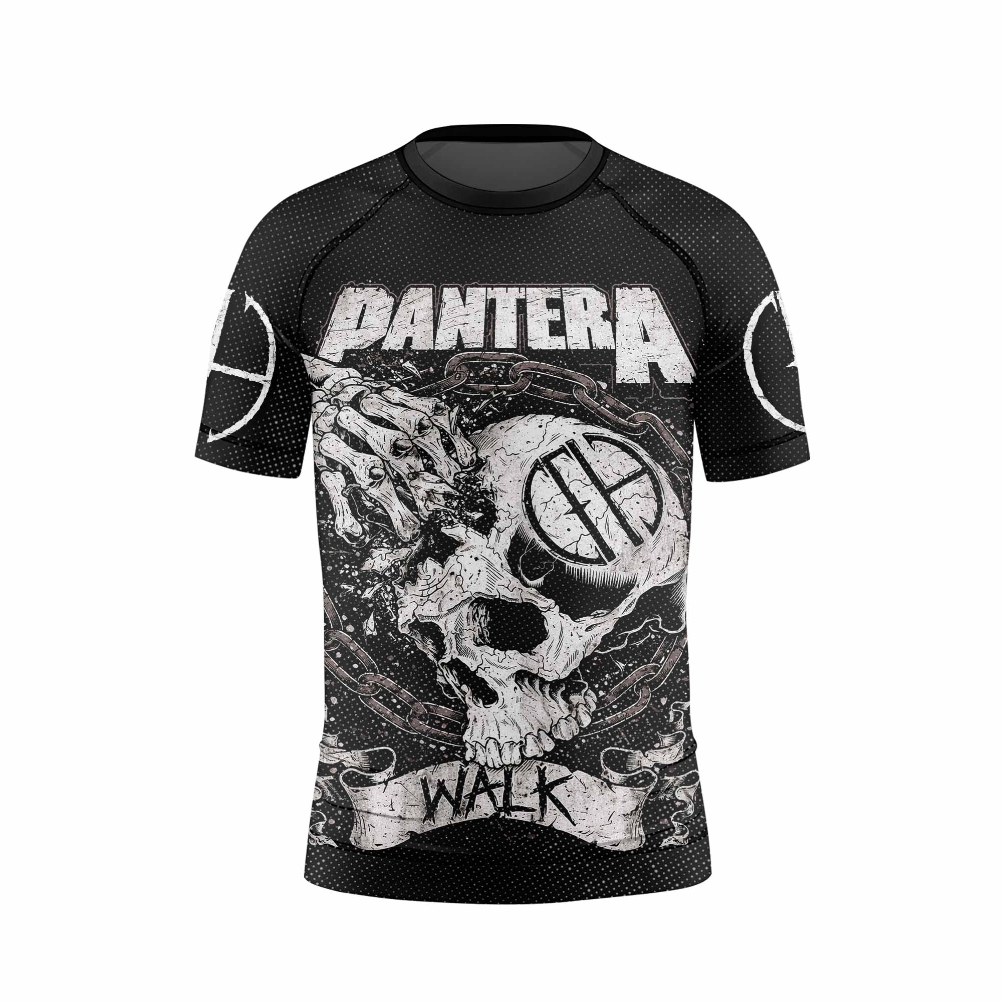 Pantera Walk Skull Kids Rash Guard Short Sleeve - front view mockup