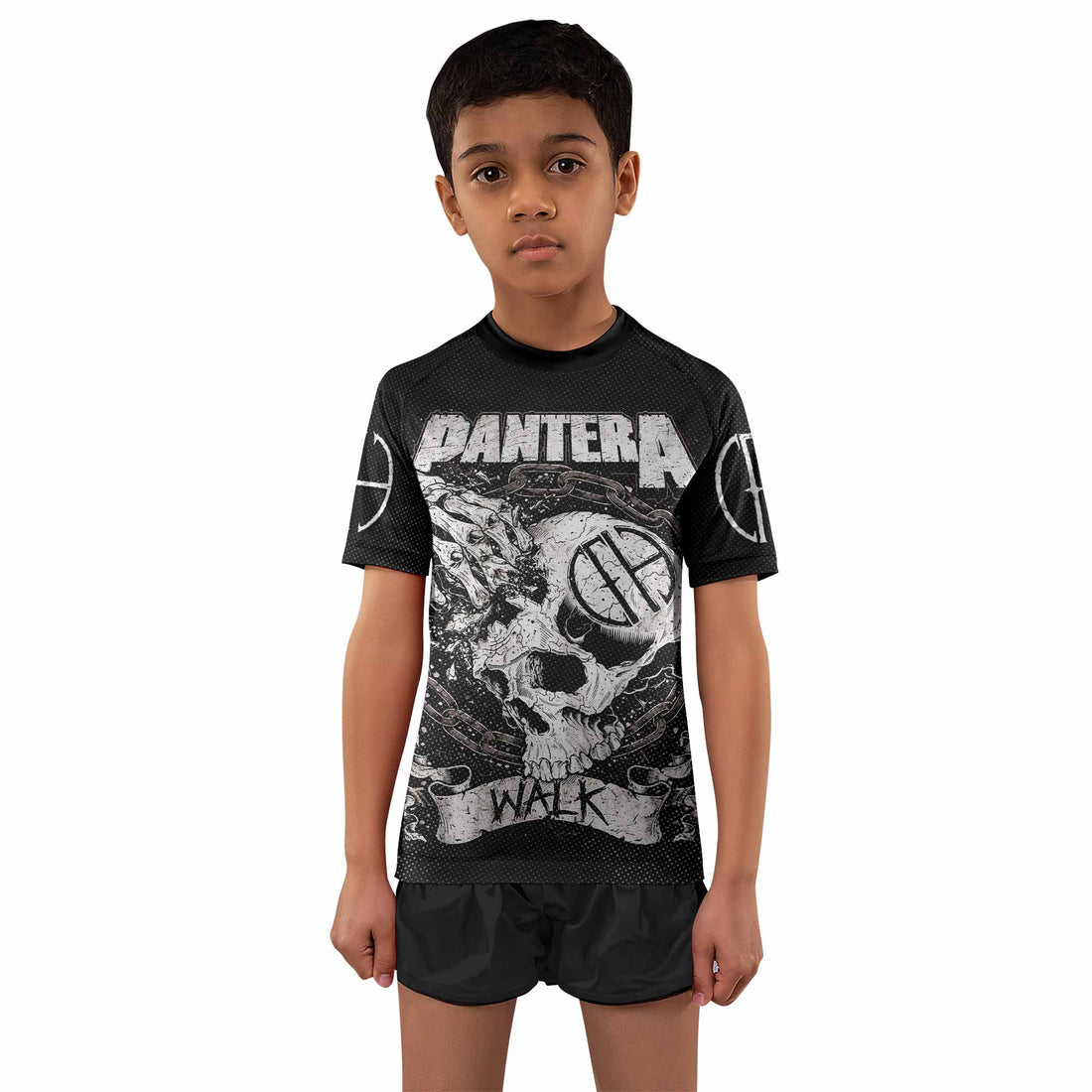 Pantera Walk Skull Kids Rash Guard Short Sleeve - boy's lifestyle view
