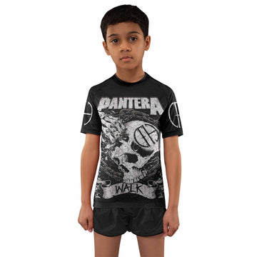Pantera Walk Skull Kids Rash Guard Short Sleeve - boy's lifestyle view