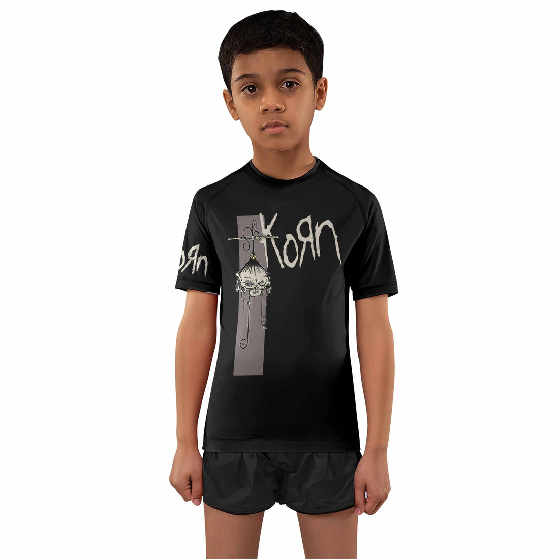 Korn Gothic Spine Kids Rash Guard Short Sleeve - boy's lifestyle view