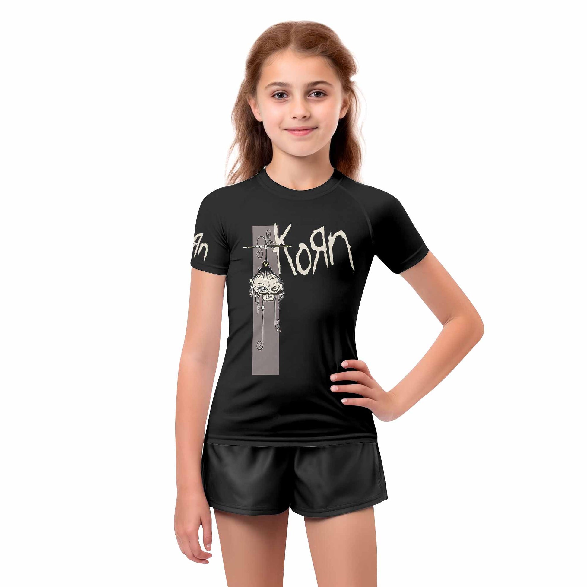 Korn Gothic Spine Kids Rash Guard Short Sleeve - girl's lifestyle view