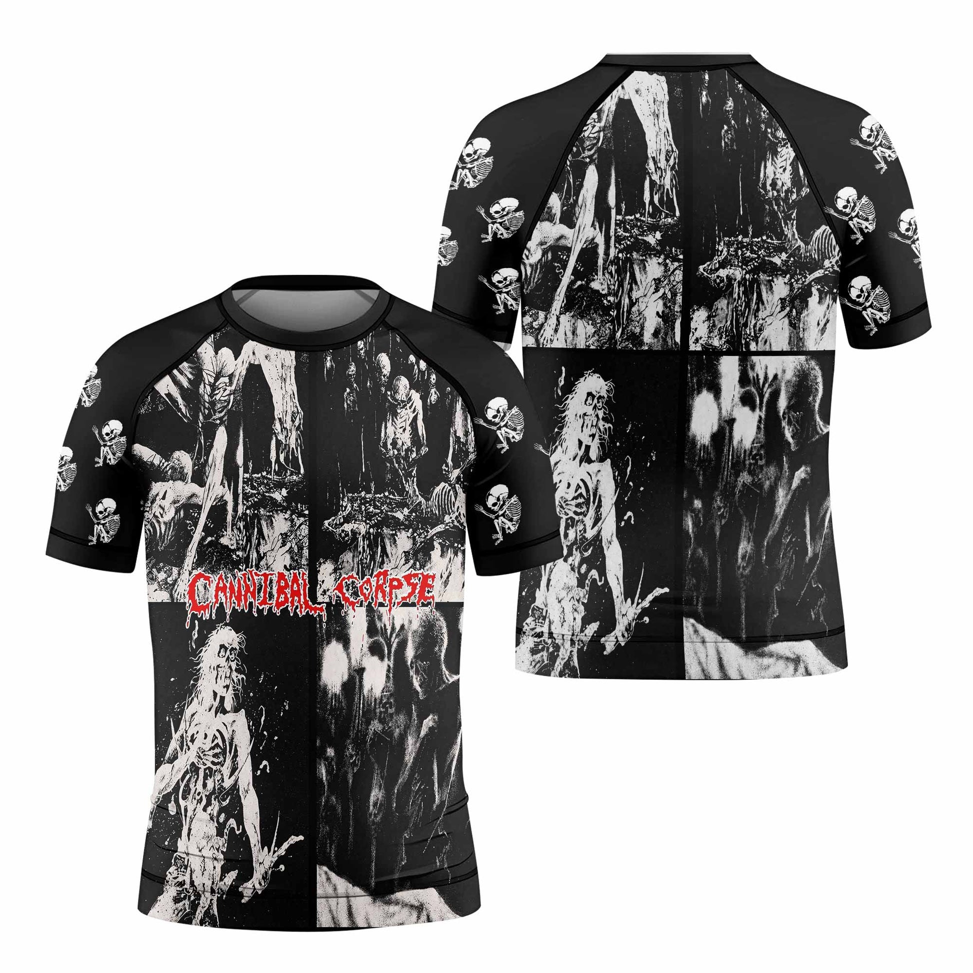 Cannibal Corpse Horror Kids Rash Guard Short Sleeve - front and back view