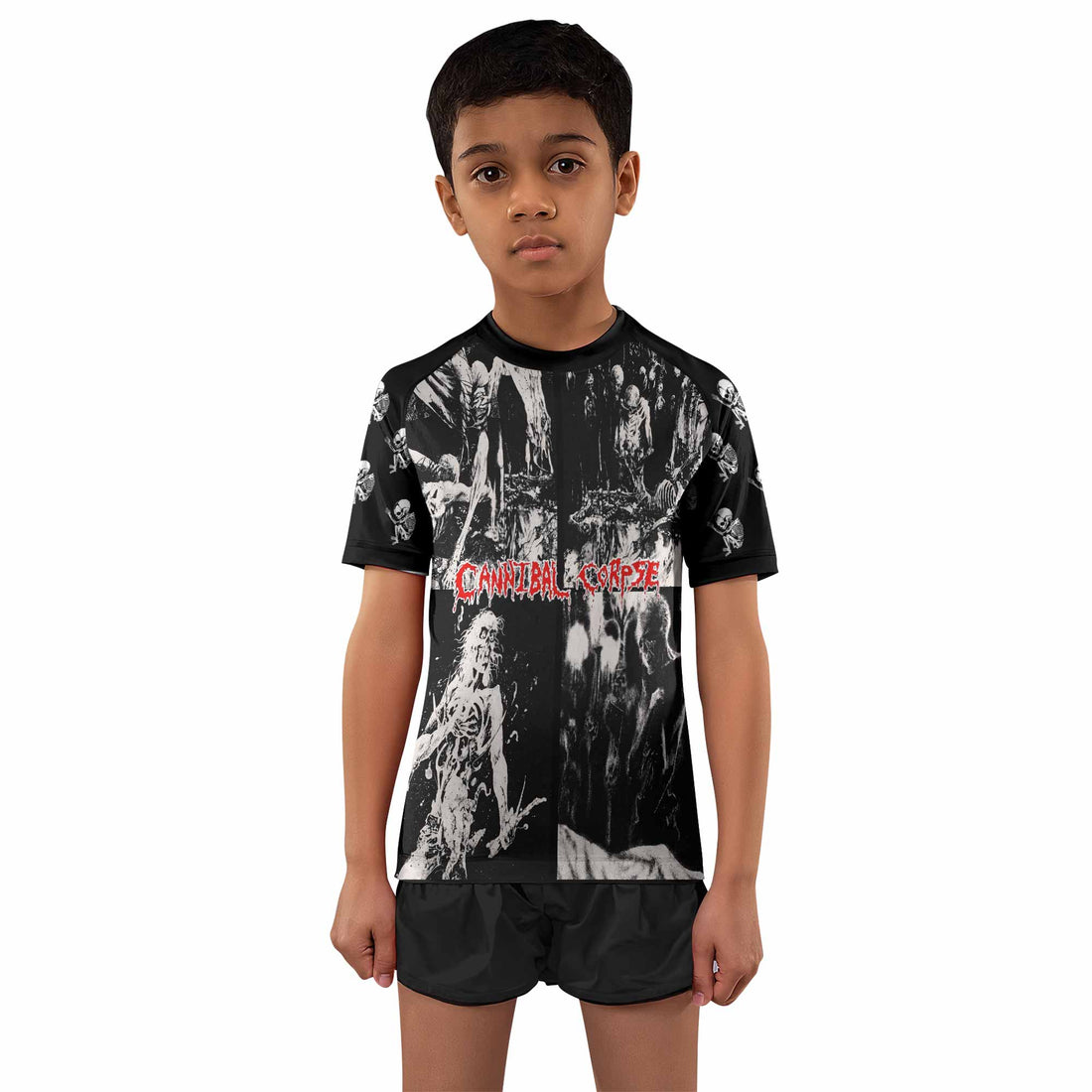 Cannibal Corpse Horror Kids Rash Guard Short Sleeve - boy's lifestyle view