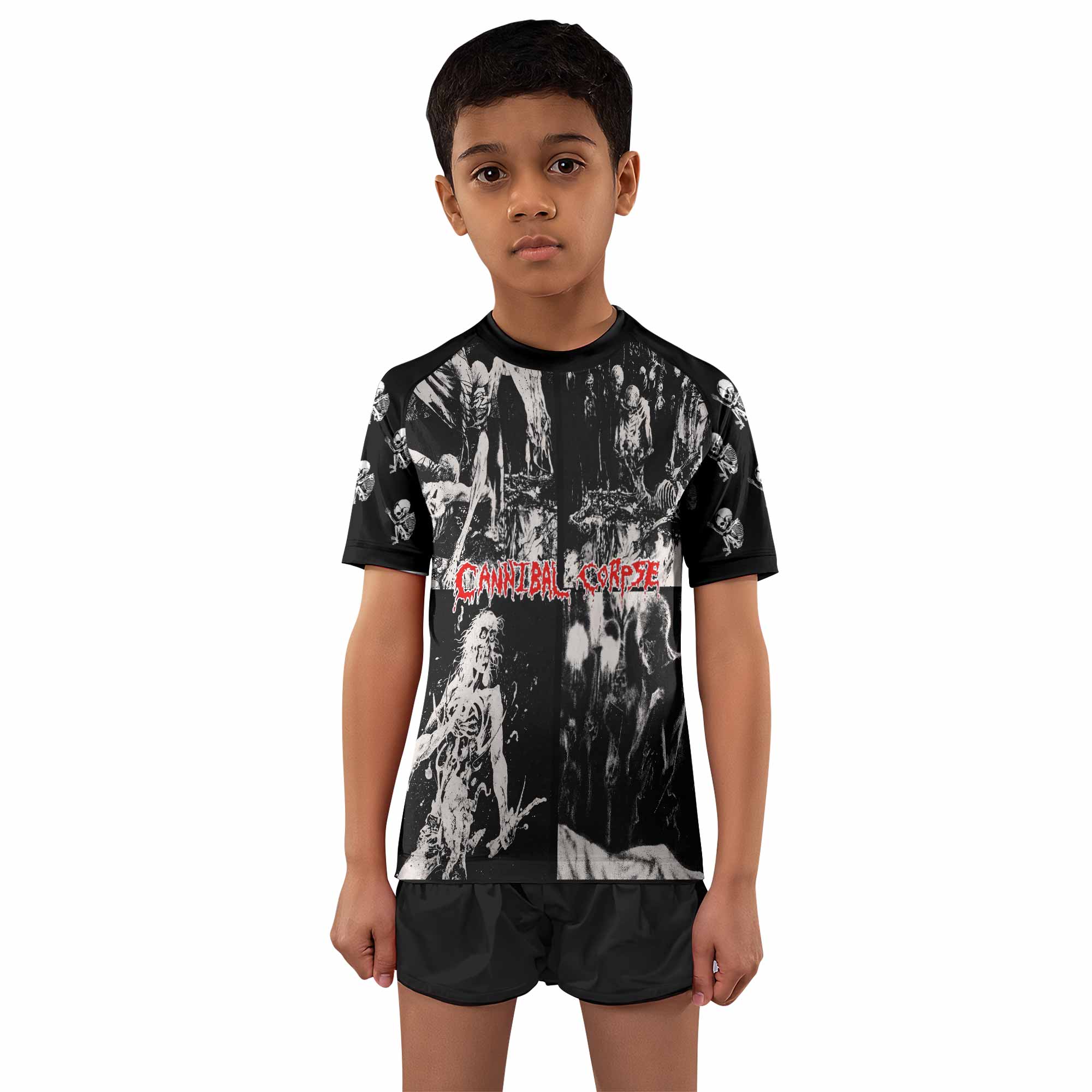 Cannibal Corpse Horror Kids Rash Guard Short Sleeve - boy's lifestyle view