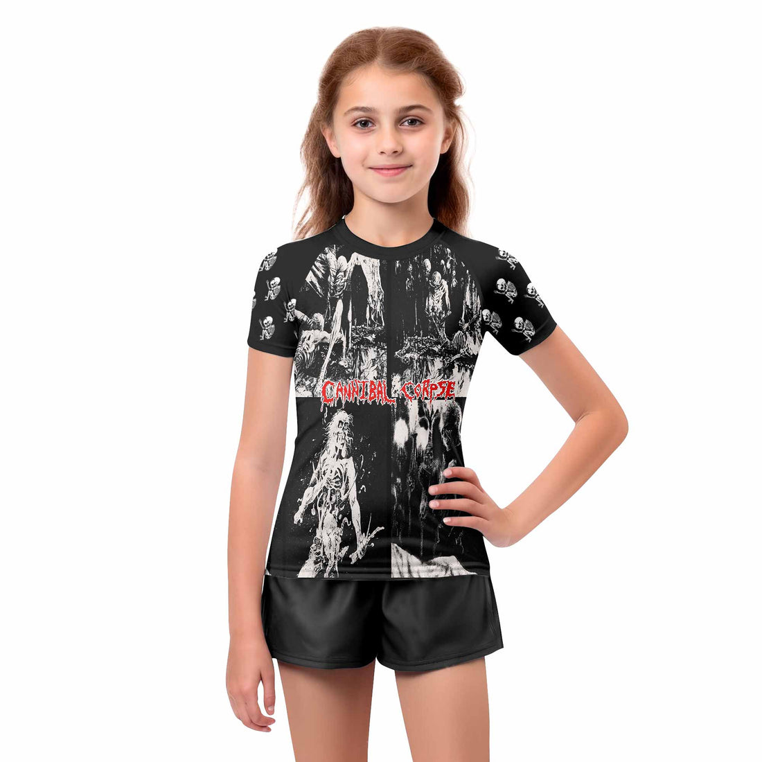 Cannibal Corpse Horror Kids Rash Guard Short Sleeve - boy's lifestyle view