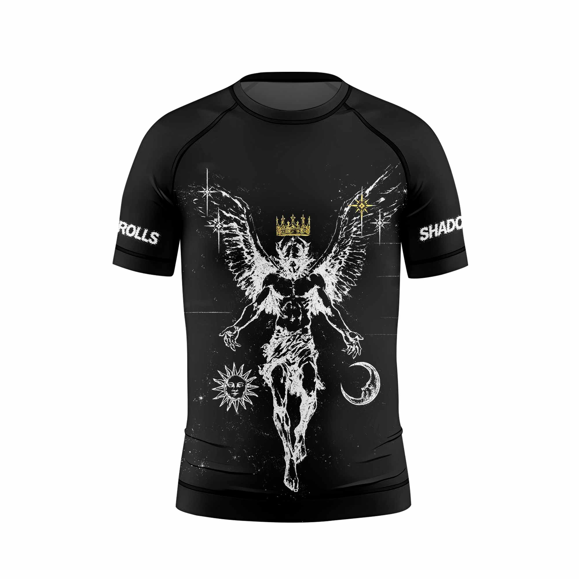 The Messenger Has Arrived Black Kids Rash Guard Short Sleeve - front view mockup