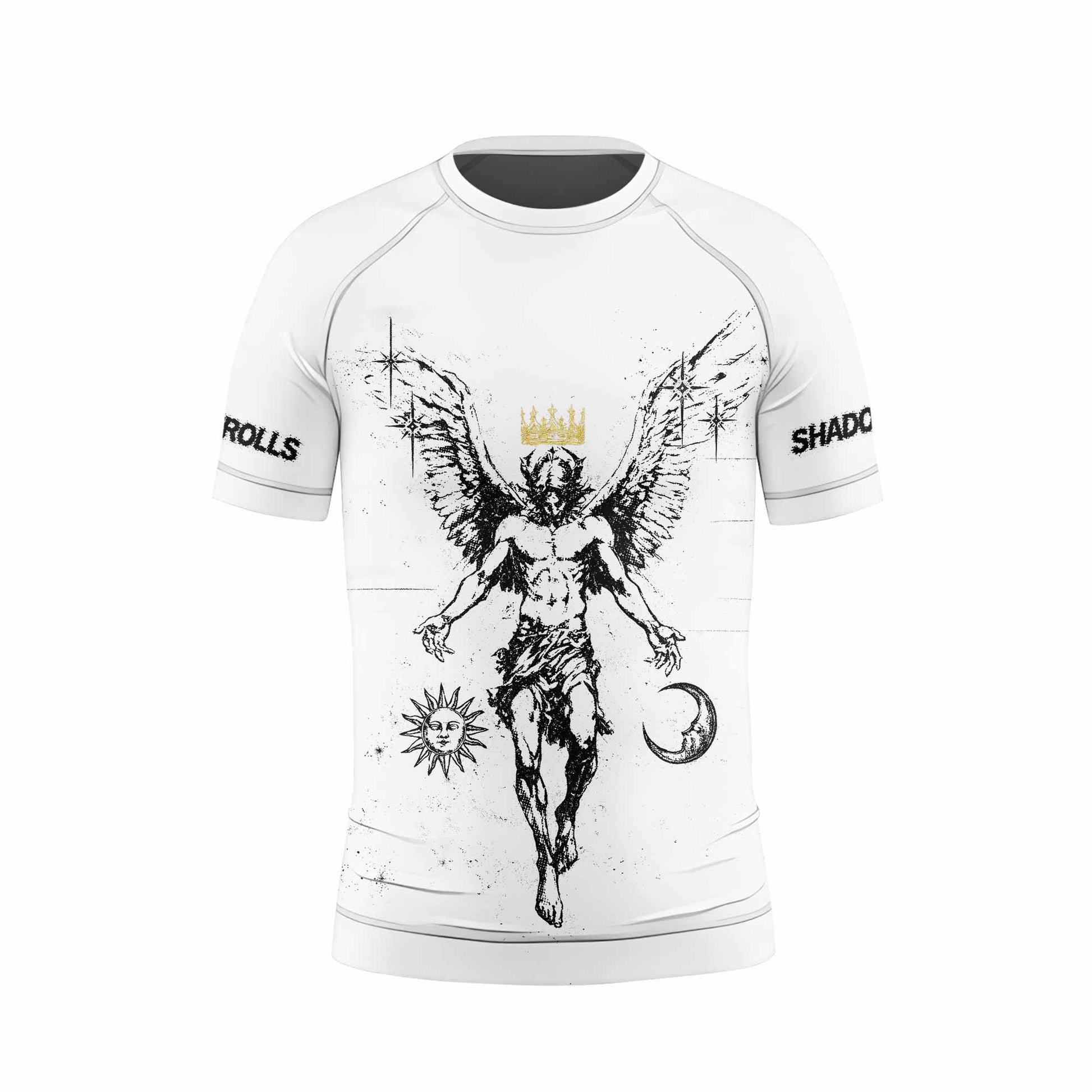 The Messenger Has Arrived White Kids Rash Guard Short Sleeve - front view mockup