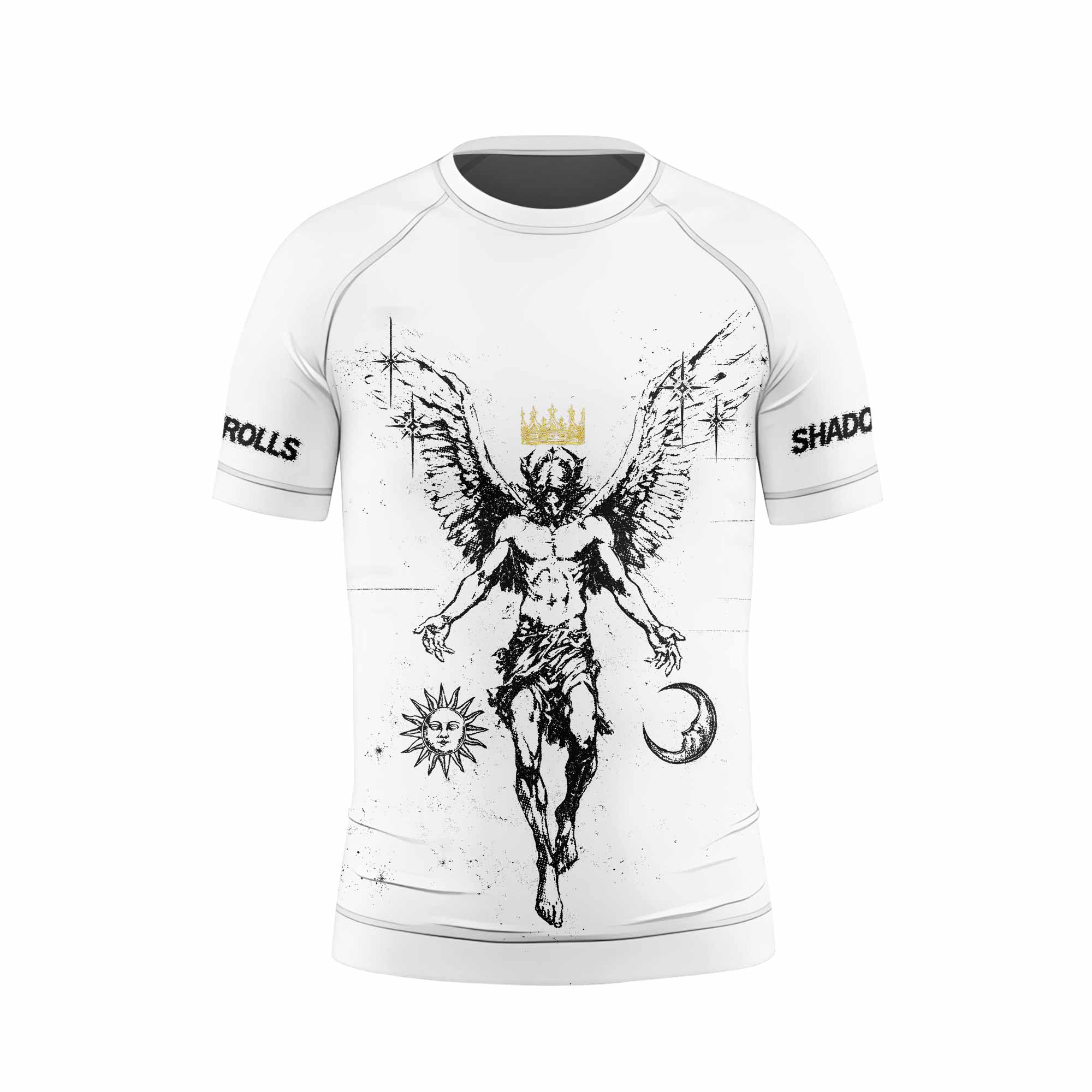 The Messenger Has Arrived White Kids Rash Guard Short Sleeve - front view mockup