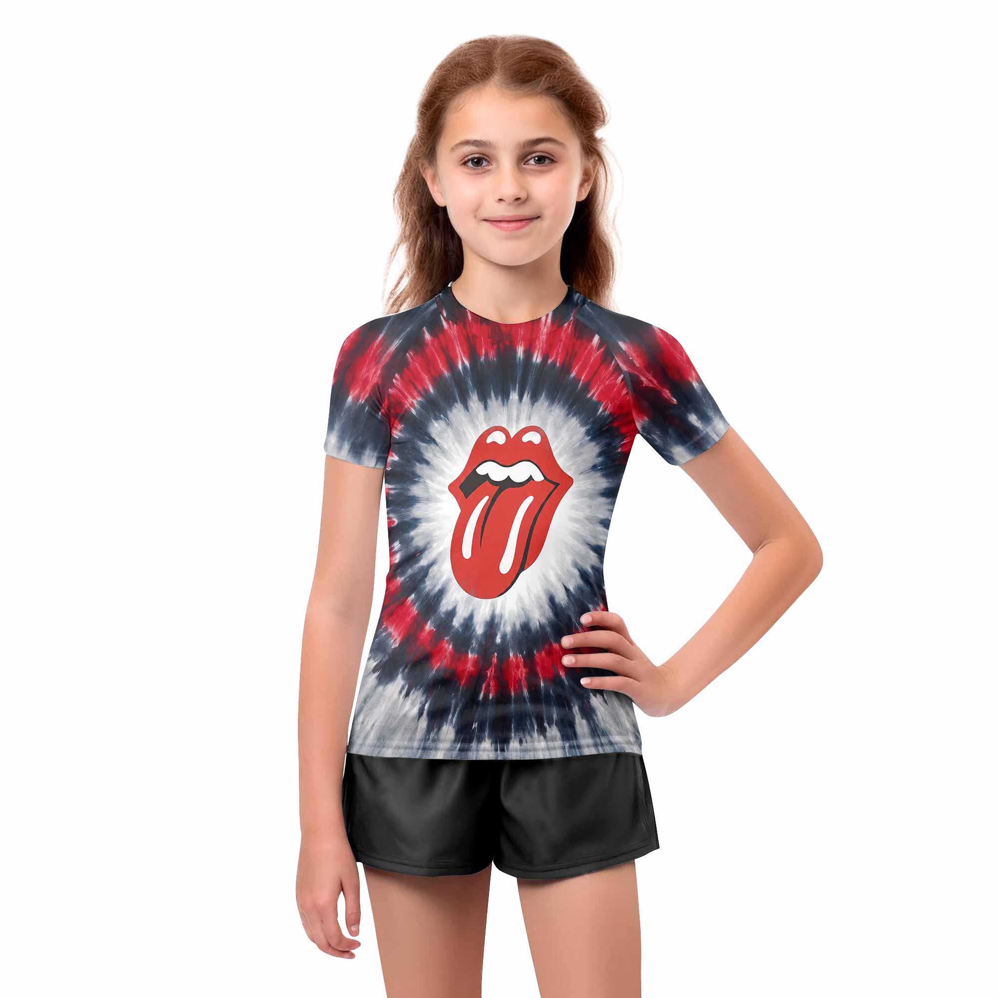The Rolling Stones Kids Rash Guard Short Sleeve - girl's lifestyle view