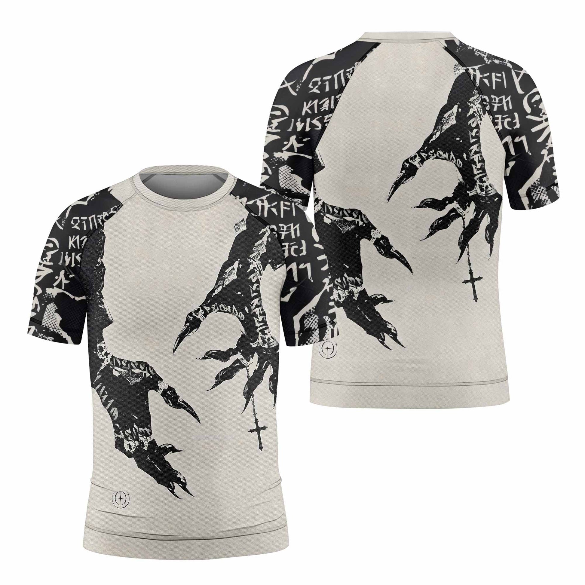 Monster Claw with Cross Kids Rash Guard Short Sleeve - front and back view