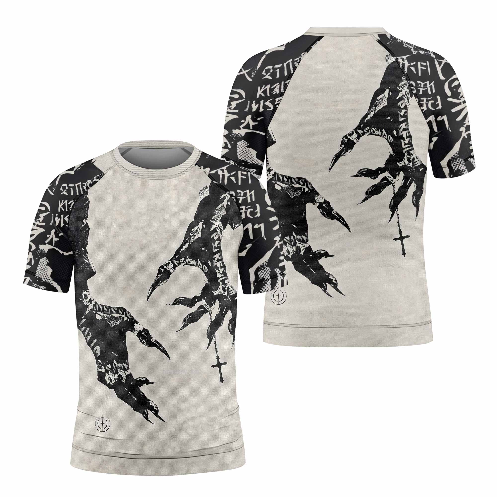 Monster Claw with Cross Kids Rash Guard Short Sleeve - front and back view